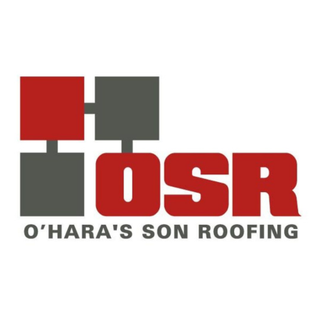 Logo for O'Hara's Son Roofing featuring three squares and the initials OSR in bold red letters