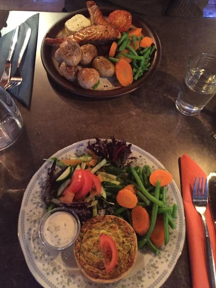 A wonderful dinner at Hugo Cafe.  I had the vegetarian dish and the plate in the back is their famous salmon