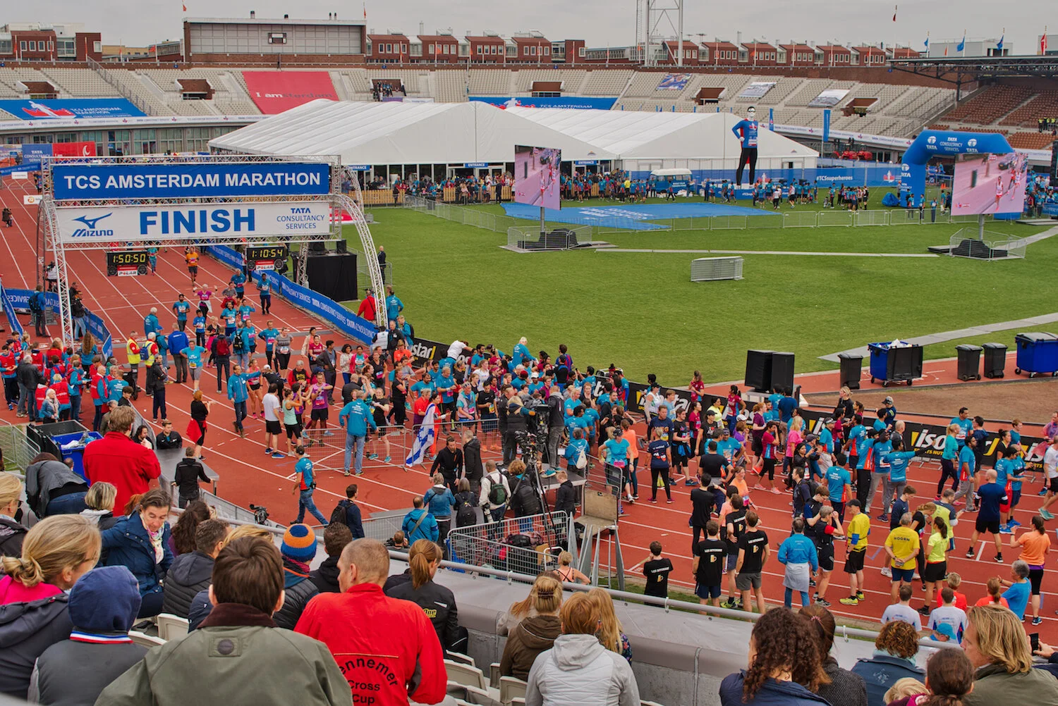 The start and finish of the marathon is at the Olympic Stadium