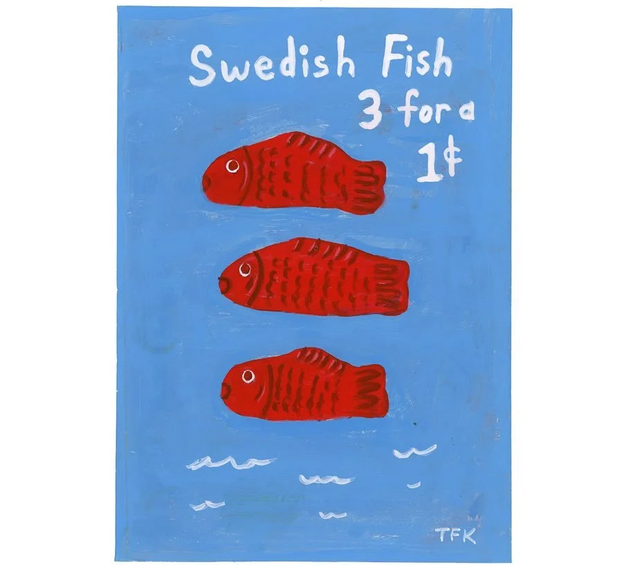 The &ldquo;Swedish Fish&rdquo; piece I created for the Almost There Show @thefairmounthouse with @danend81 was originally part of an editorial illustration I created for The Washington Post @washpostnation 
Since I usually paint all the elements in m