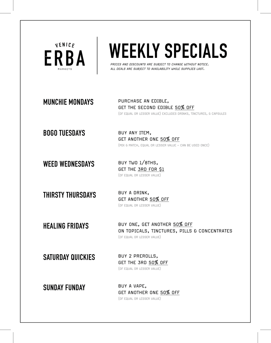 Discounted weekly specials
