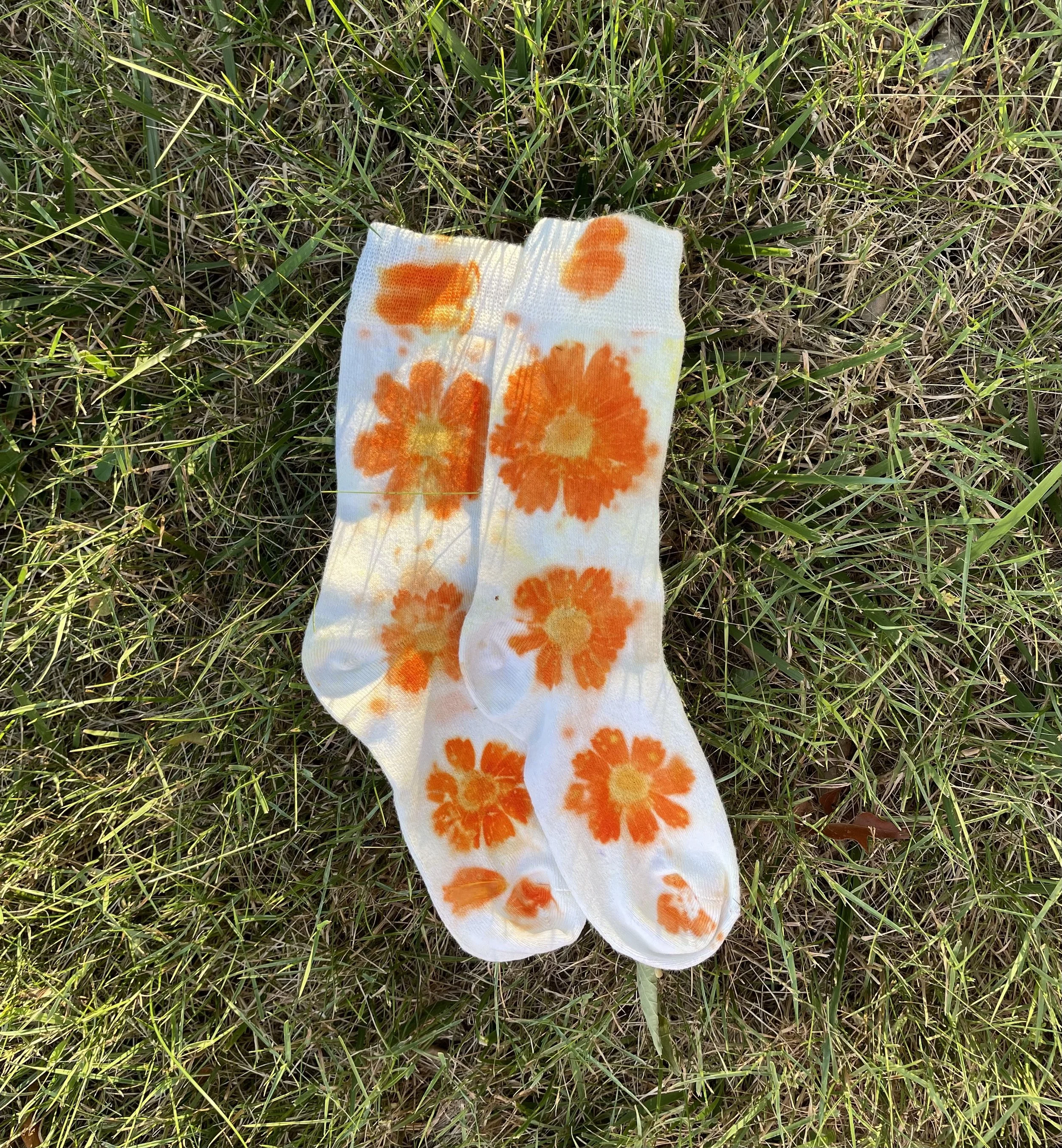 Orange Flower Print Socks