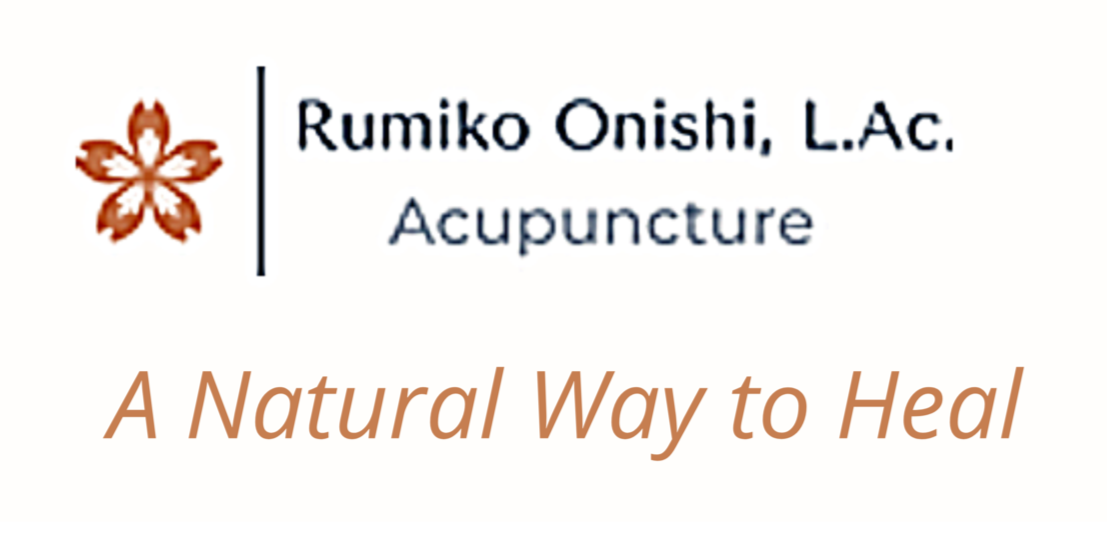 Logo for Rumiko Onishi, L.Ac. Acupuncture with a cherry blossom icon and the tagline 'A Natural Way to Heal'.