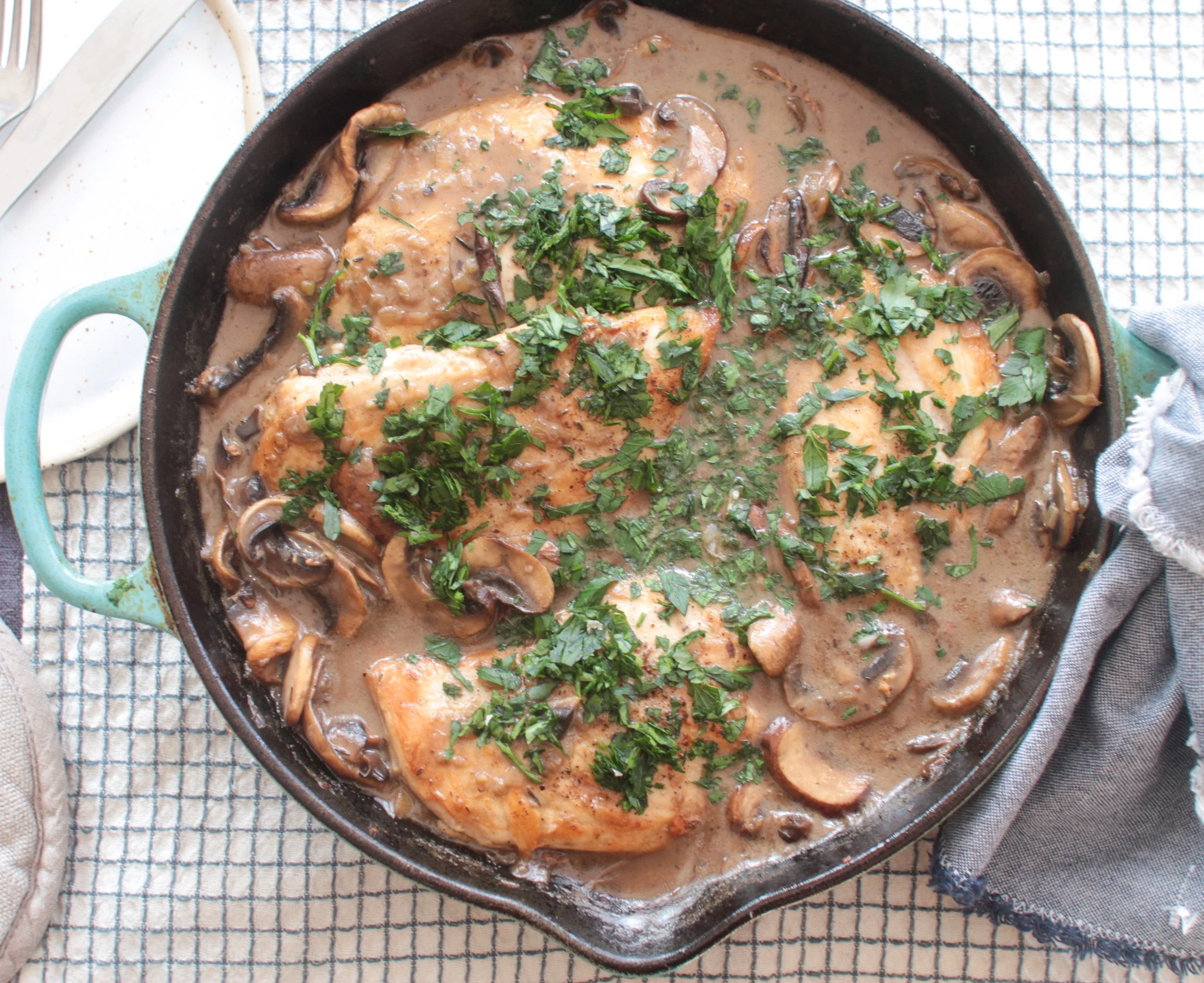skillet chicken in a creamy mushroom sauce (df) 