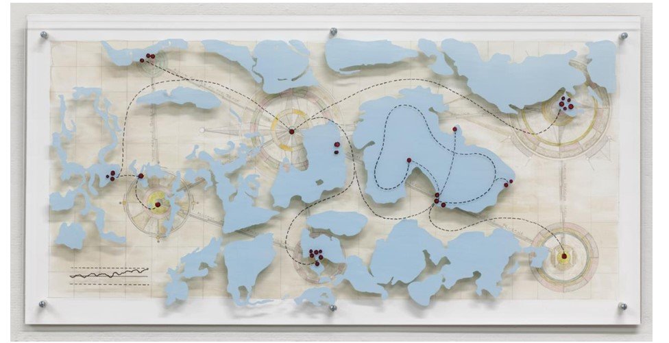 Carrie Crane
Submerged Memories: Gannet Point, 2019 
Acrylic paint, graphite, alcohol pen, oil based ink on Yupo mounted on panel, acrylic paint on Plexiglas, hardware 
12 x 24 x 1.5 inches 
$700 
Artist email for inquiries: carrie@carriecrane.com 