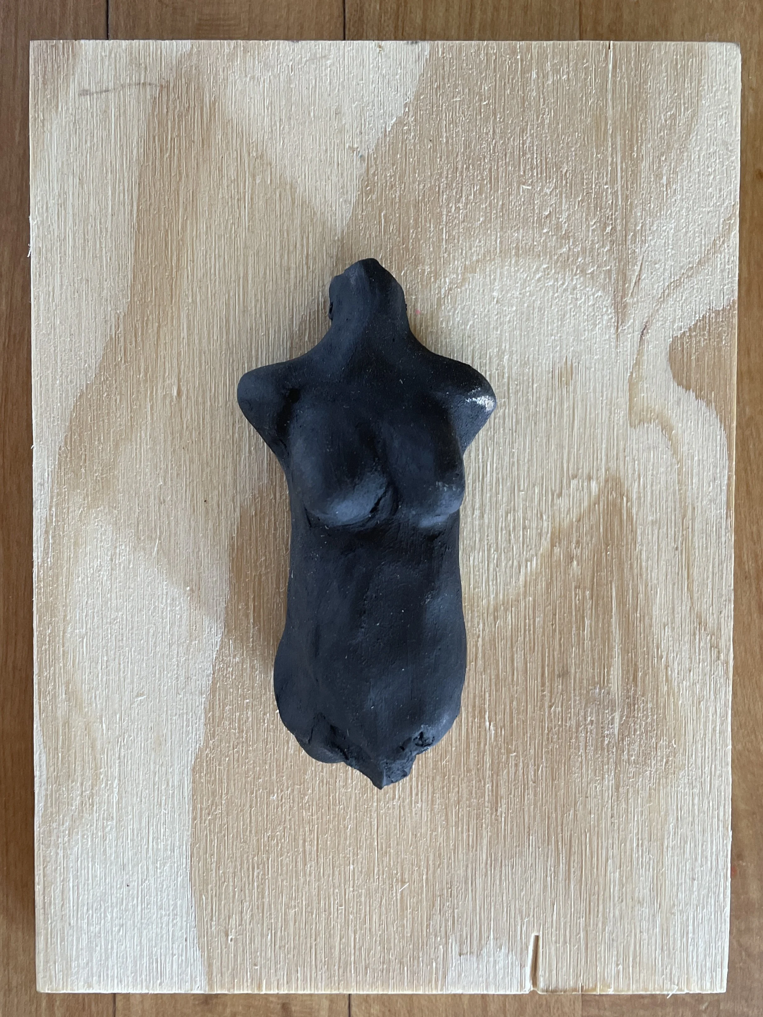 milagro 15, 2023 
Not Mexican black clay and primitive fire, plywood, 5 x 7 inches, $150

