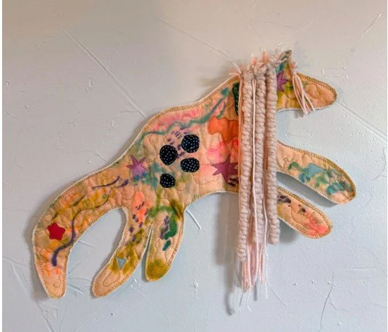 Anna Joy Pham,
Just Go, 2025 
Hand-dyed fabrics, recycled fabrics, yarn, batting, thread 19”x15” $700
e-mail for inquiries: annajoypham@gmail.com