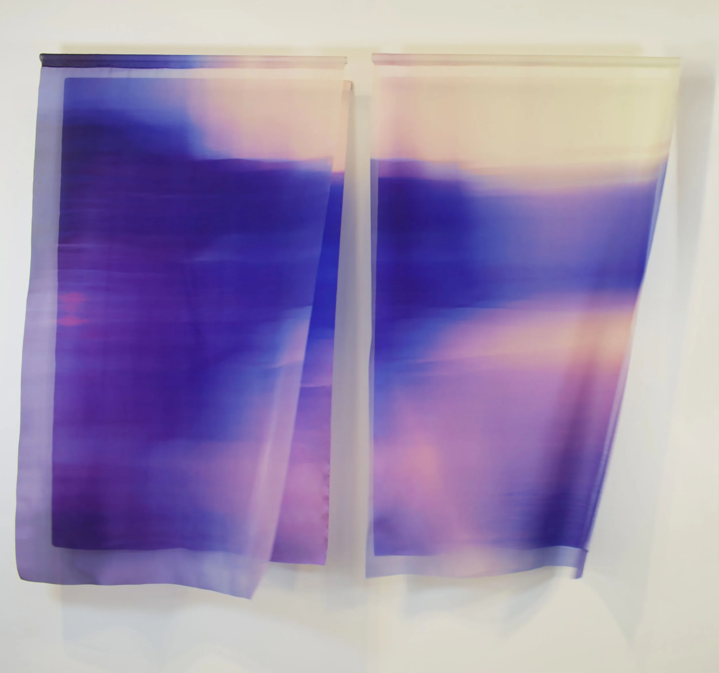 Rebecca Tully Fulmer
Resonance of Place (diptych), 2025 Archival pigment prints on silk satin and silk organza 70 x 57 inches $13,800  
e-mail for inquiries: rtful@mac.com