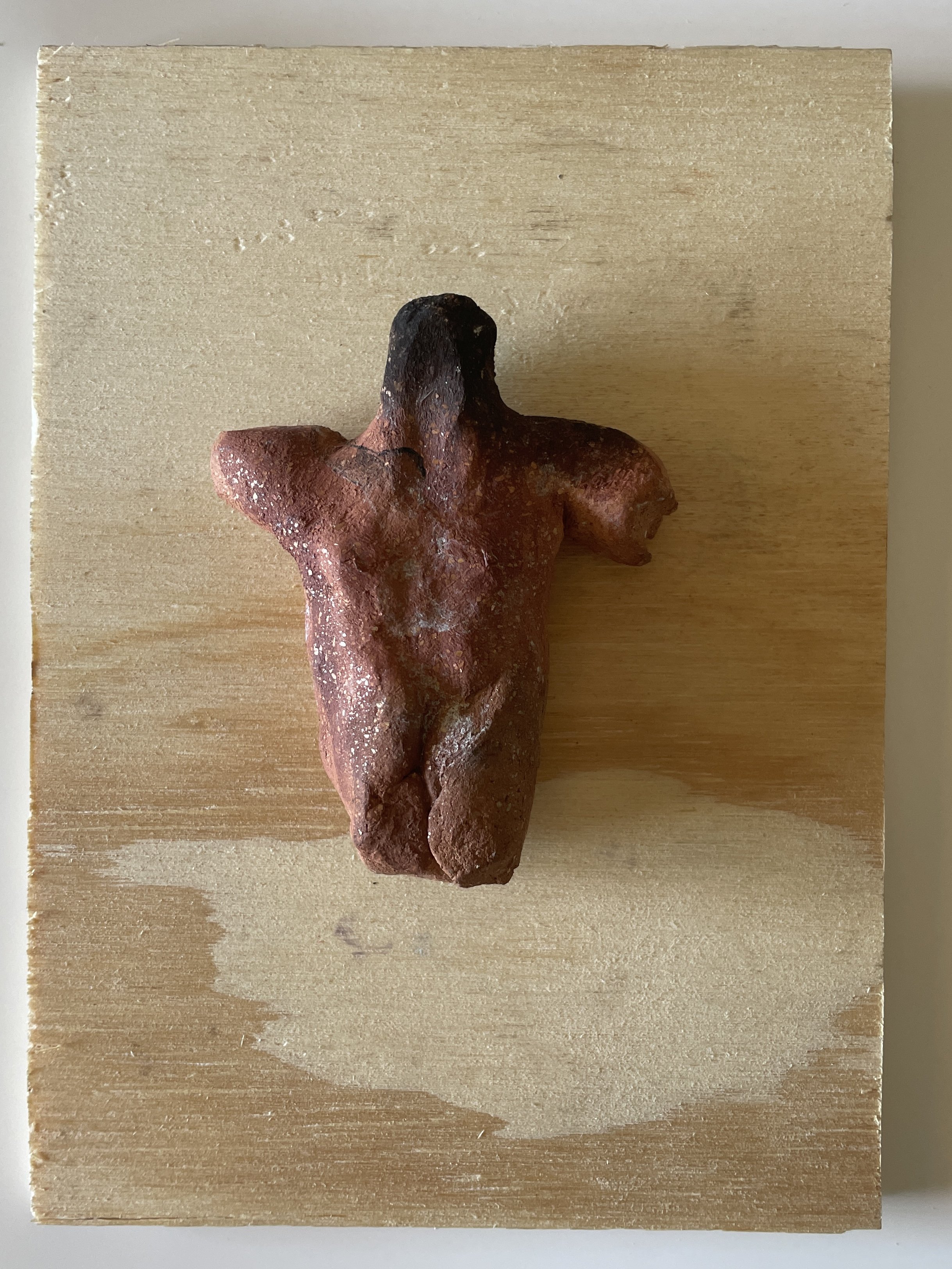 milagro 40, 2023 
Not Mexican terracotta and primitive fire, plywood 5 x 7 inches, $150
