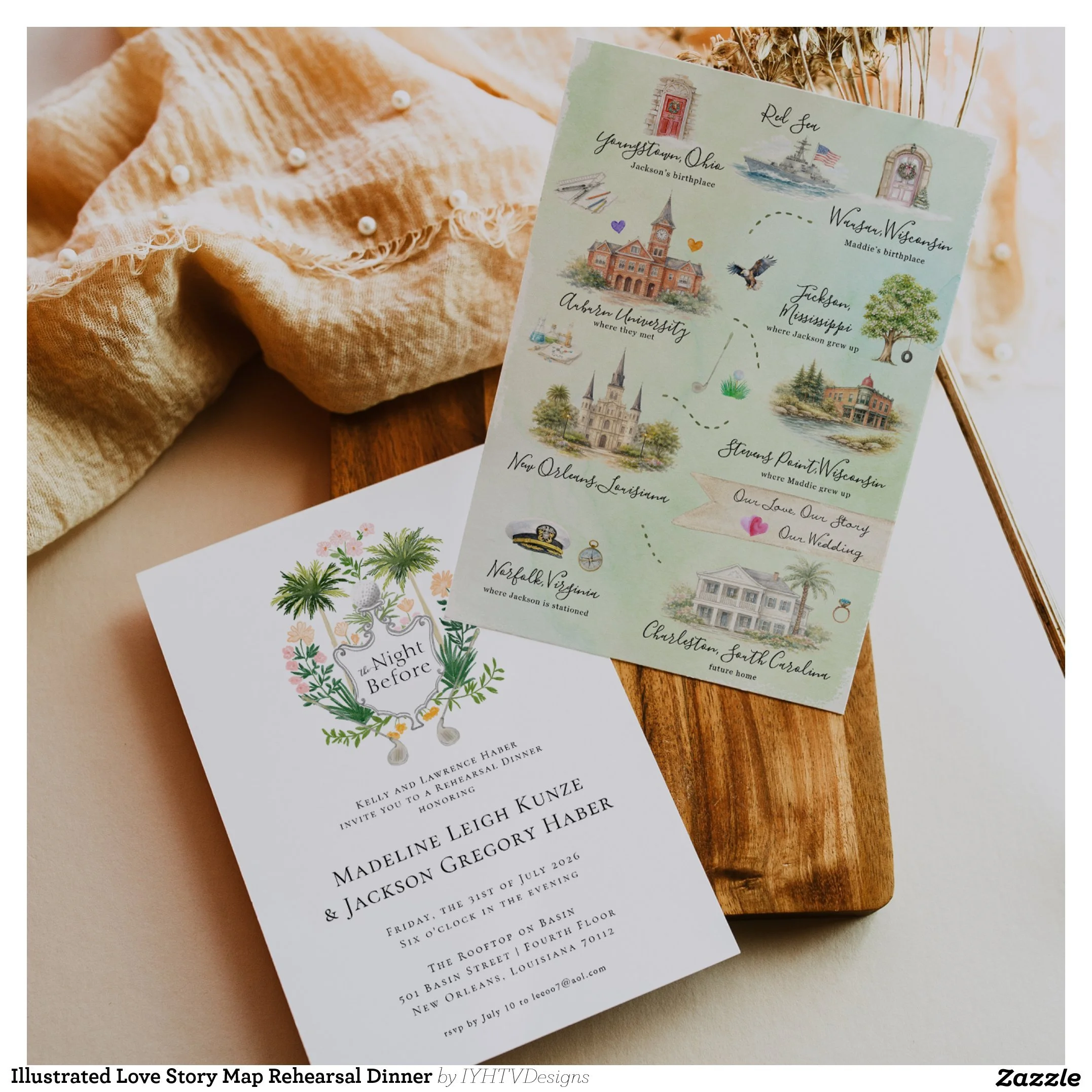 Custom Love Story Watercolor Wedding Map Rehearsal Dinner Invitation