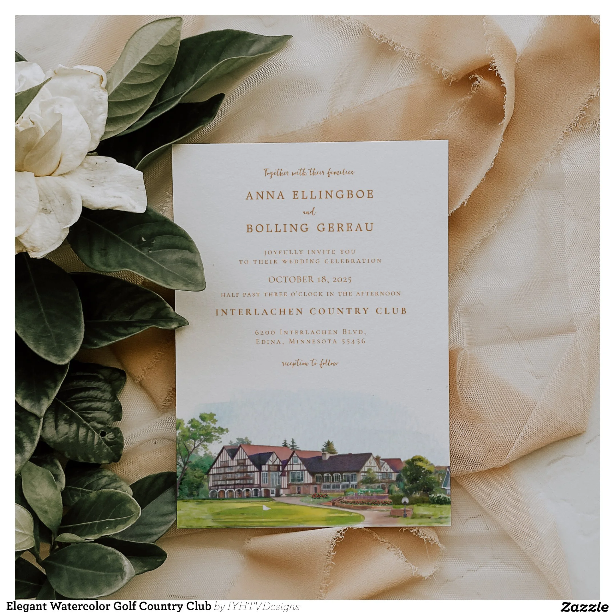 Interlachen Country Club Minnesota Watercolor Wedding Invitation