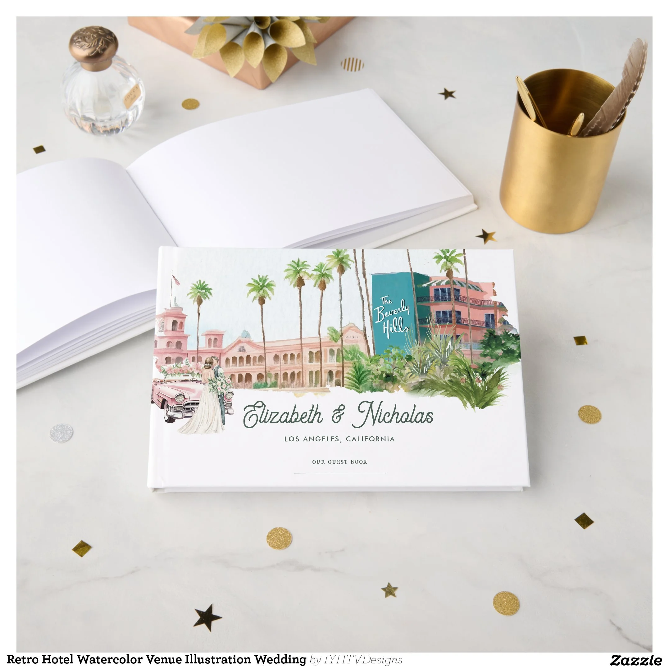 Beverly Hills Hotel California Watercolor Wedding Guest Book