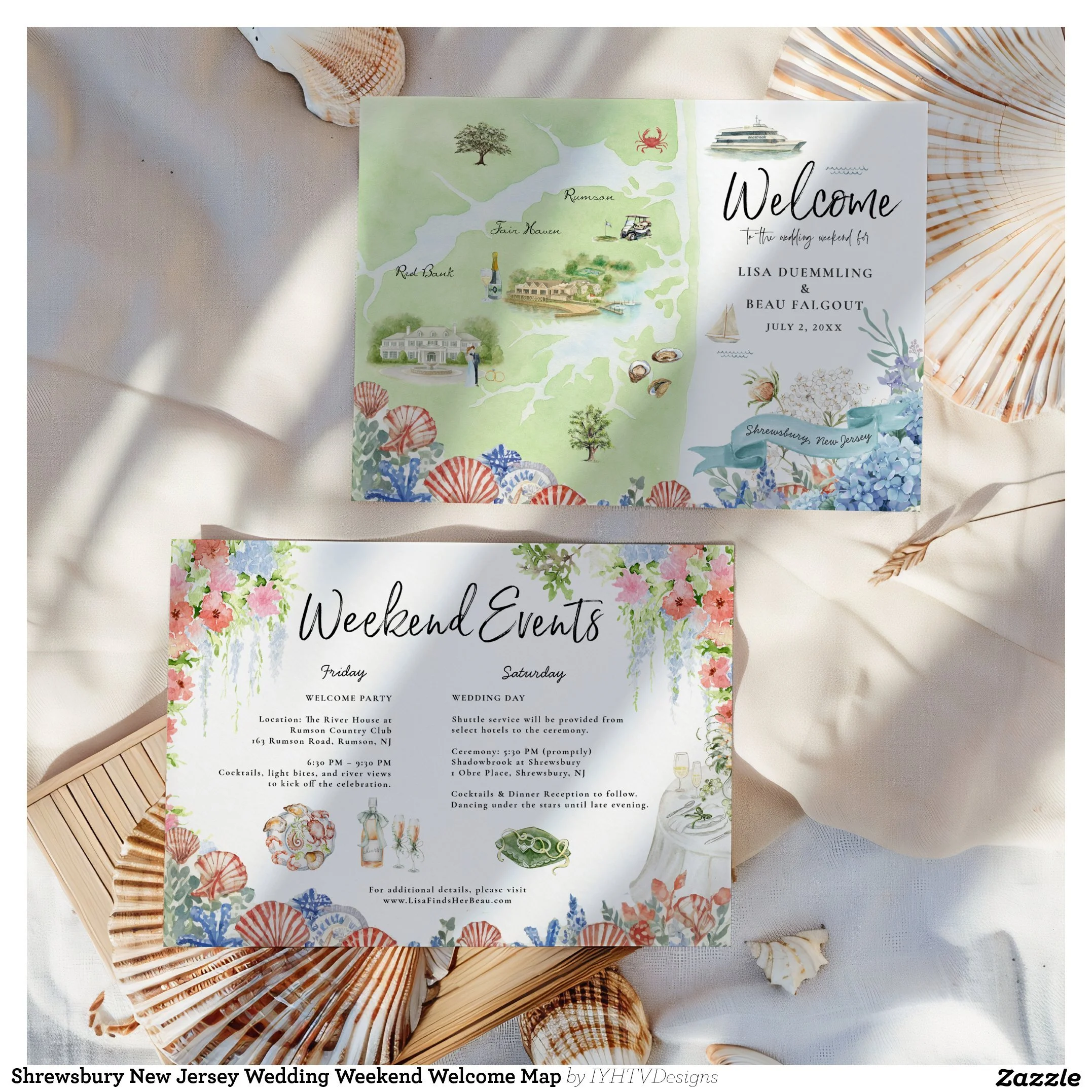 Shrewsbury New Jersey Coastal Watercolor Wedding Weekend Map