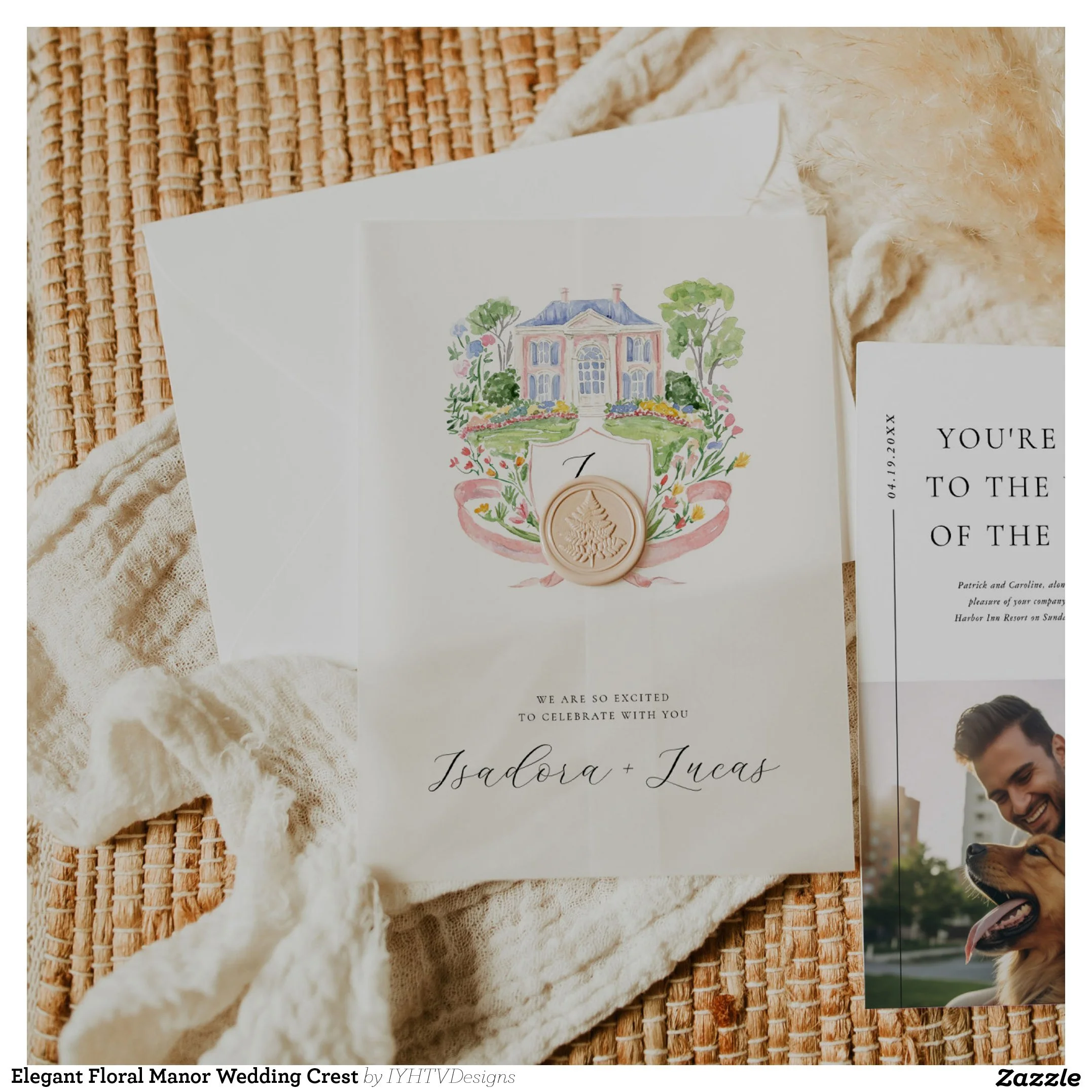 Custom Floral Manor Watercolor Wedding Crest and Monogram
