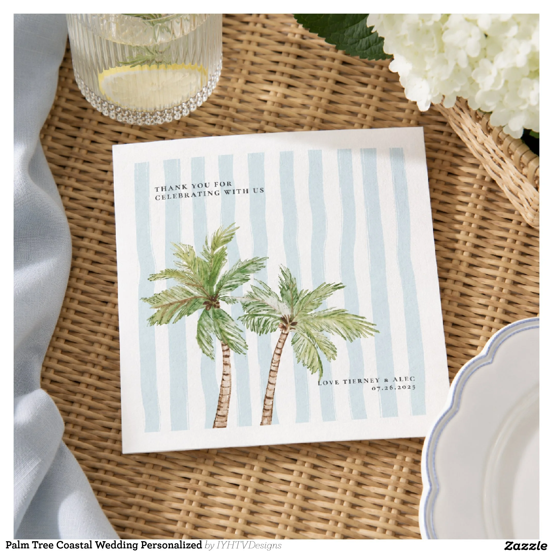Coastal Palm Tree Wedding Cocktail Napkins