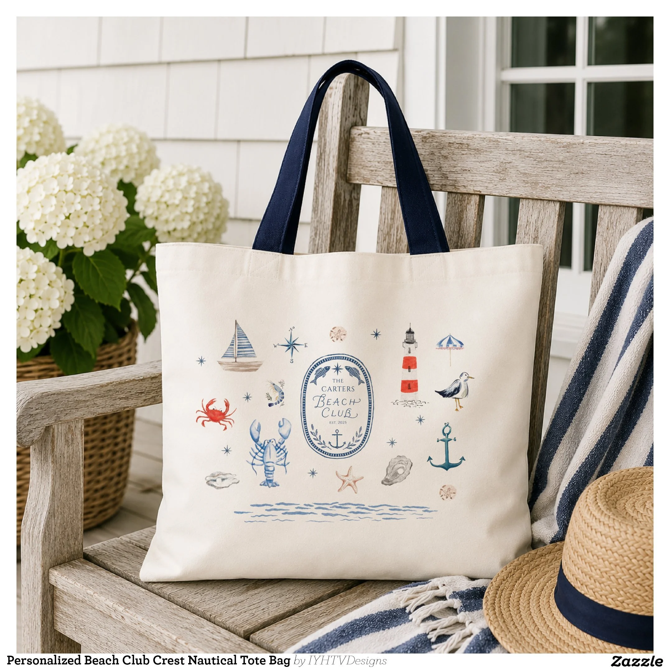 Personalized Nautical Beach Club Tote Bag