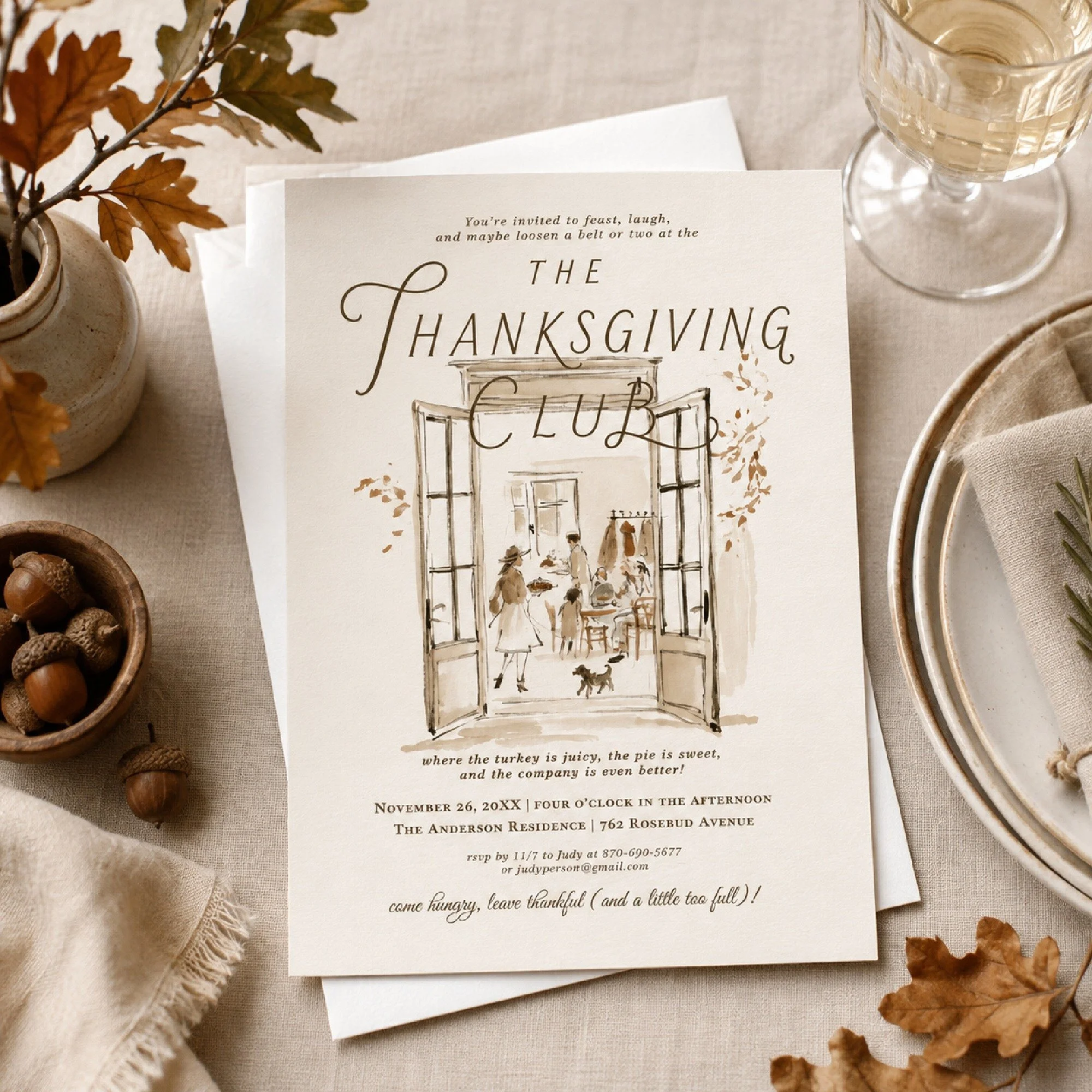 Some invitations announce a dinner.

This one feels like an invitation to come home. 🤎

The Thanksgiving Club was inspired by that moment when the door is open, everyone is starting to gather, dinner is almost ready, and the house is already a littl