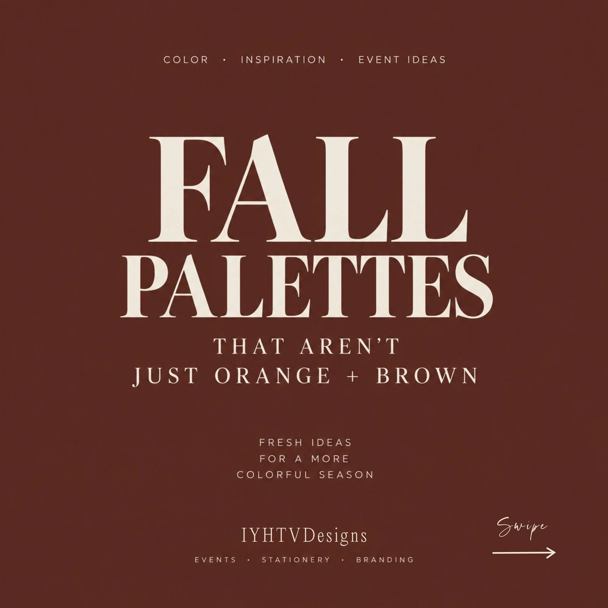 Five fall palettes, because orange + brown can&rsquo;t have all the fun. 🍂

Which one would you build an event around?

#FallColorPalette #EventDesign #EventInspiration #WeddingDesign #IYHTVDesigns
