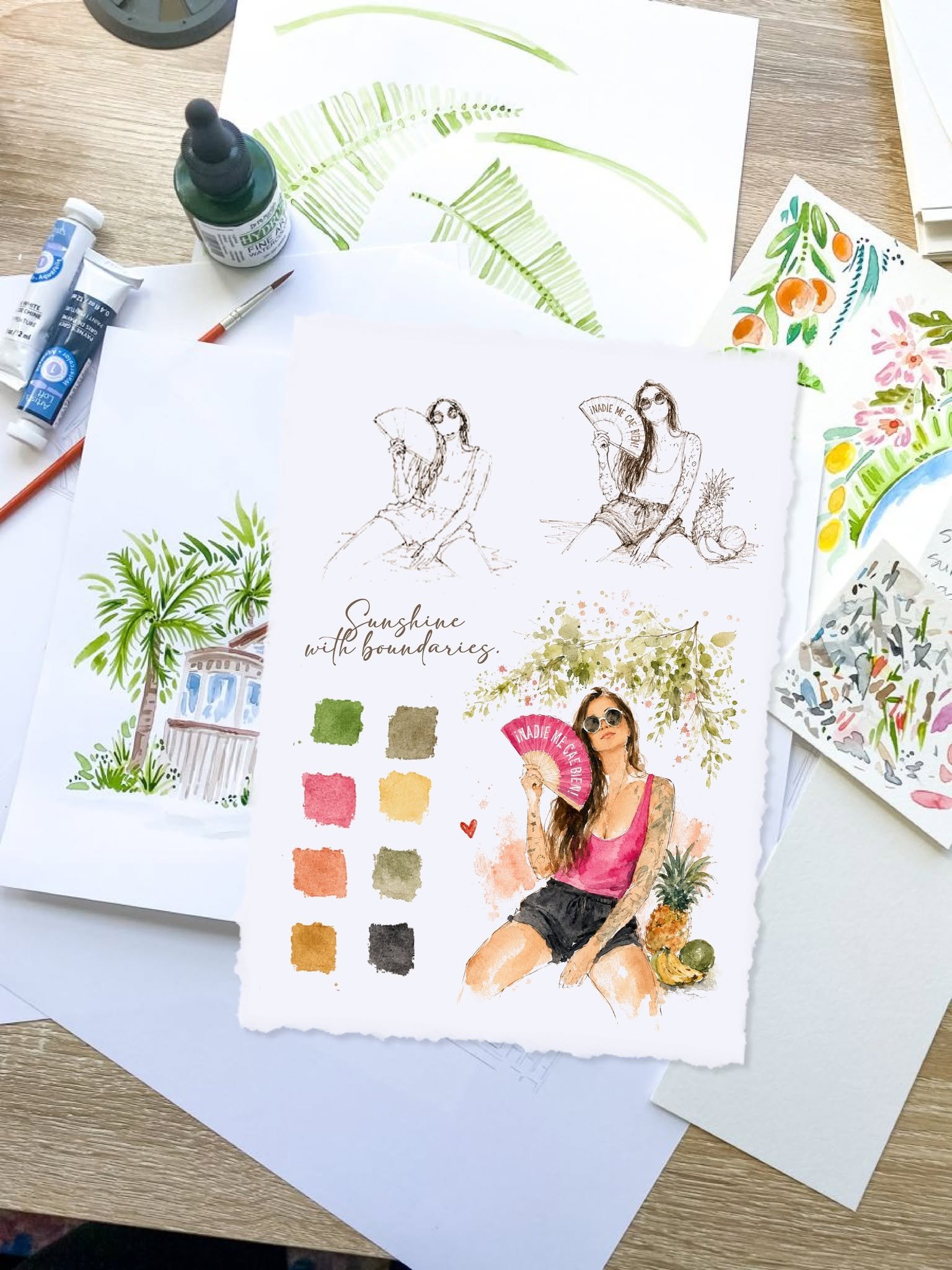 A glimpse into my creative process. Every design starts with sketches, watercolor experiments, and plenty of coffee before becoming a finished piece that tells someone's story.