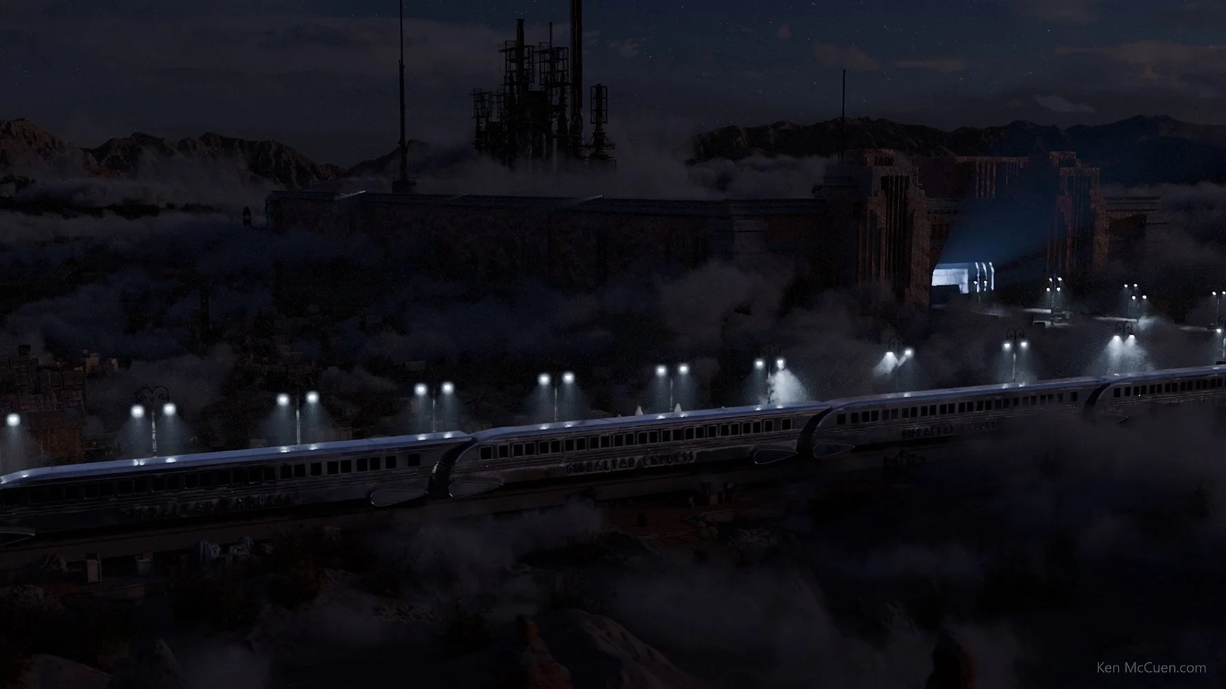 Train station and warehouse aerial