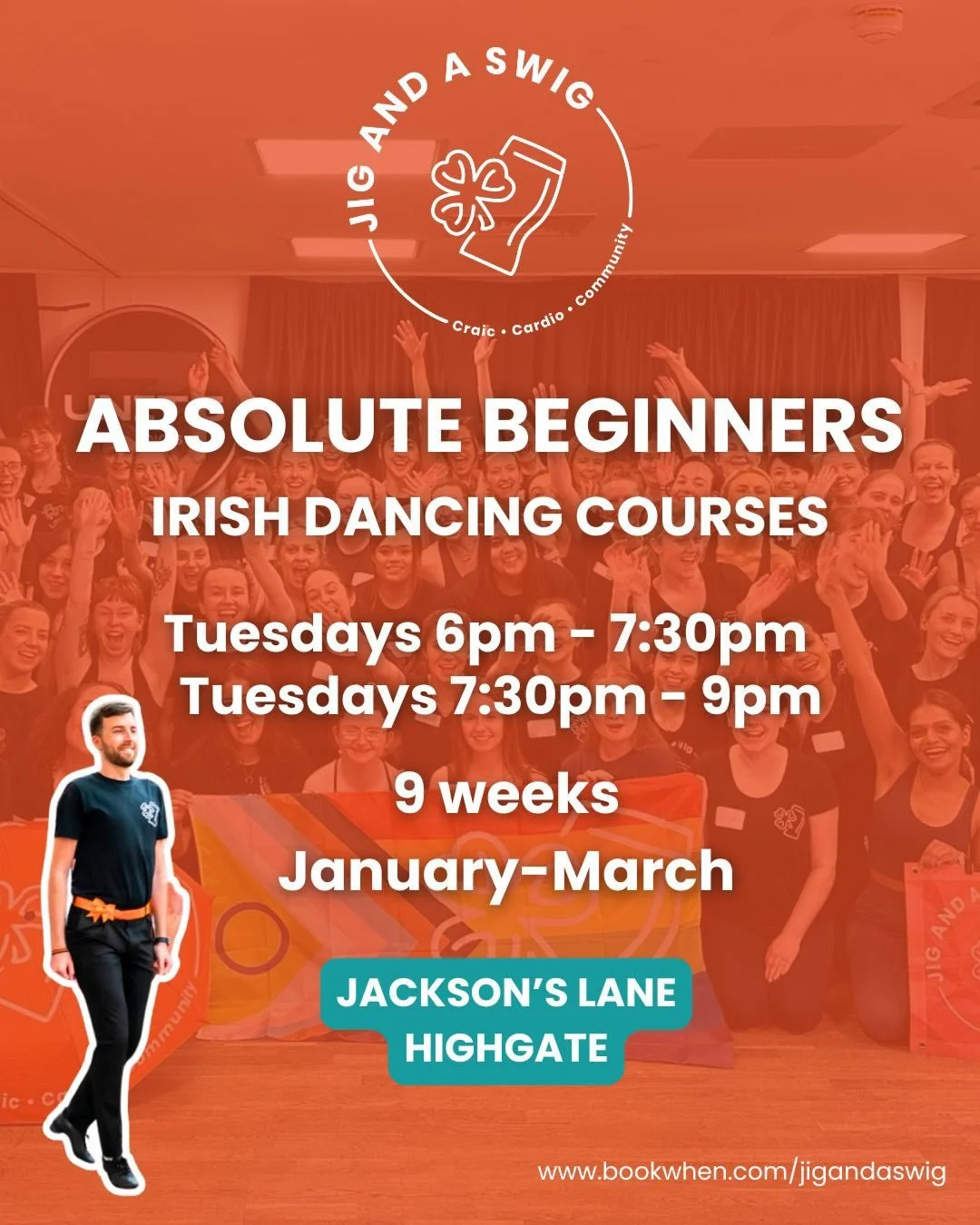 📣 Booking Open! 📣 

Our brand-new Absolute Beginners Irish Dance  courses start in January in Highgate! 🇮🇪 💃 ✨ 

For total beginners, just for adults, absolutely everyone welcome! 👯&zwj;♂️ 

🗓️ Tuesdays, 6pm and 7.30pm, Jan-March
👯&zwj;♂️ 9 S