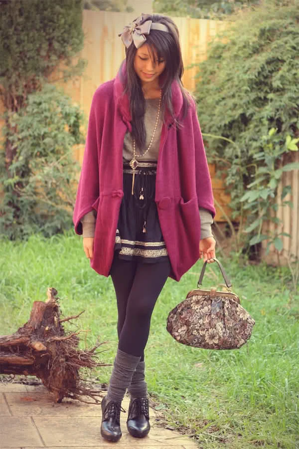 Purple Cape Cardi & the Return Of the Floral Tapestry Bag