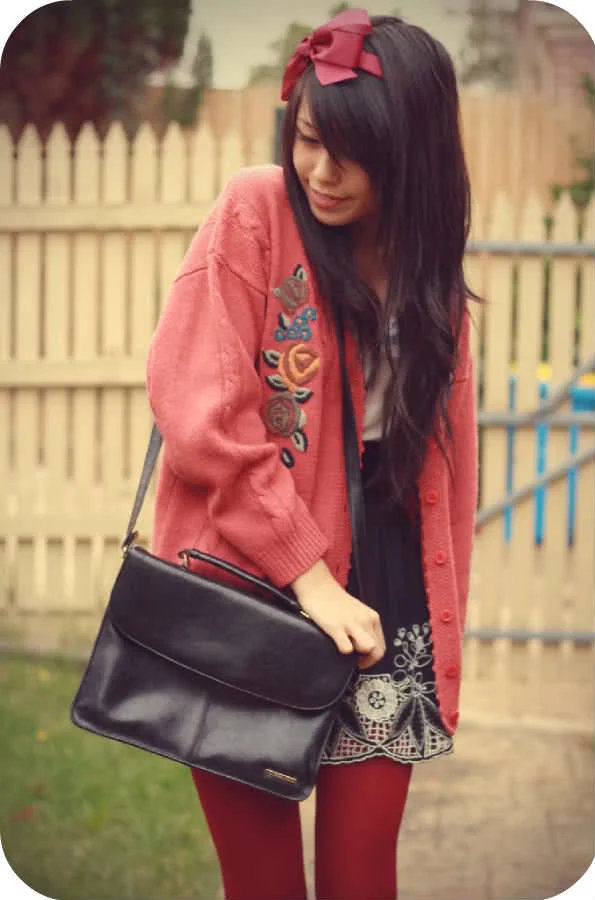 Oversize Coral Embroidered Cardigan
