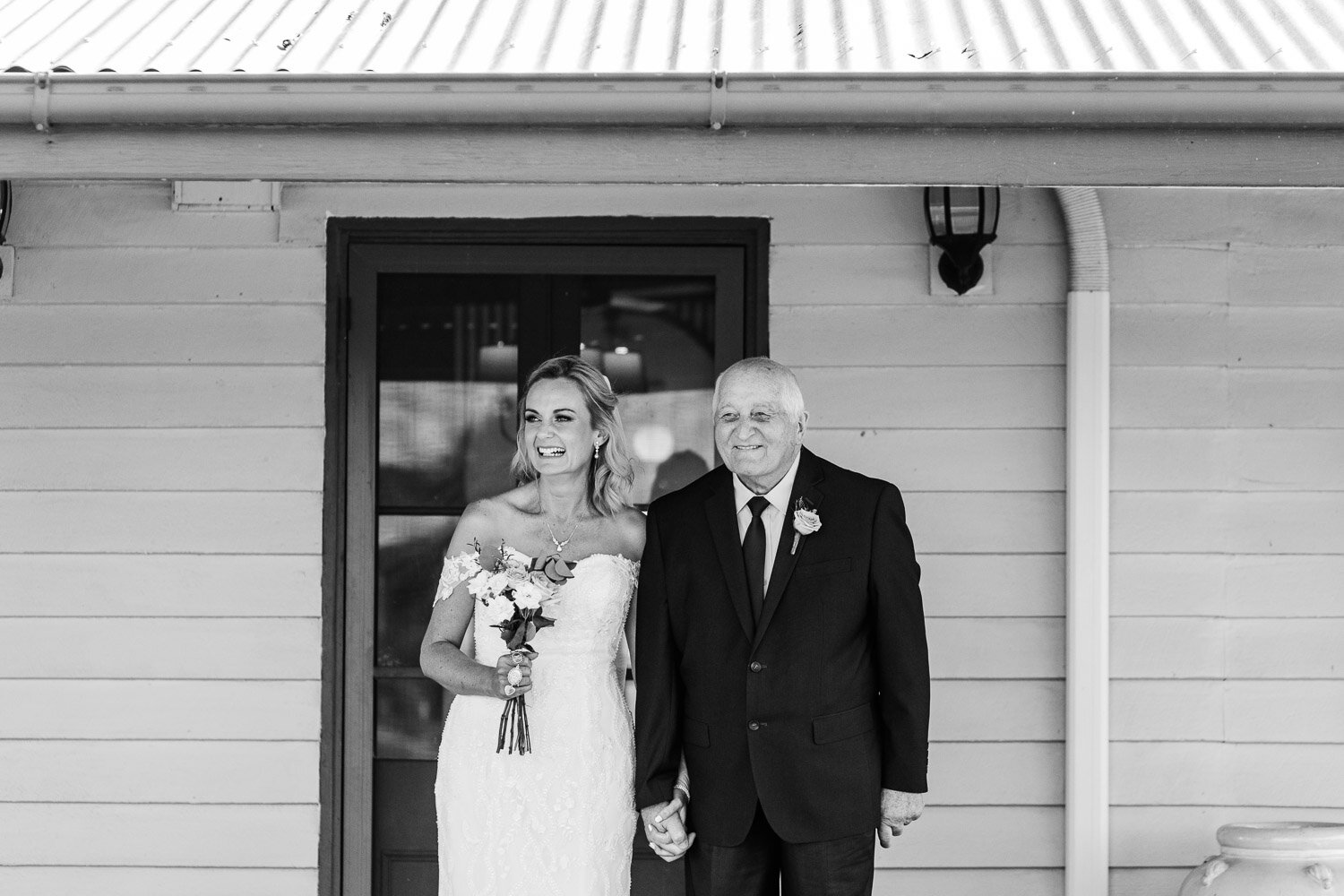 Bride and father waiting for ceremony