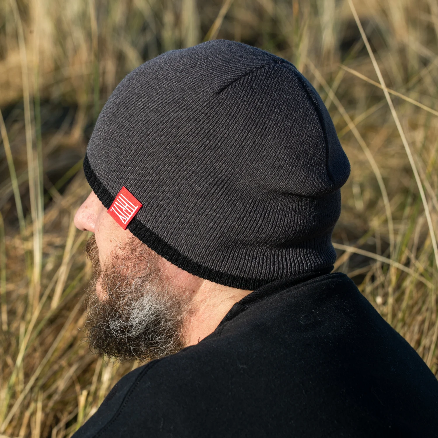 Pull on Beanie, Two Tone Red Tab Collection — Thirty Square