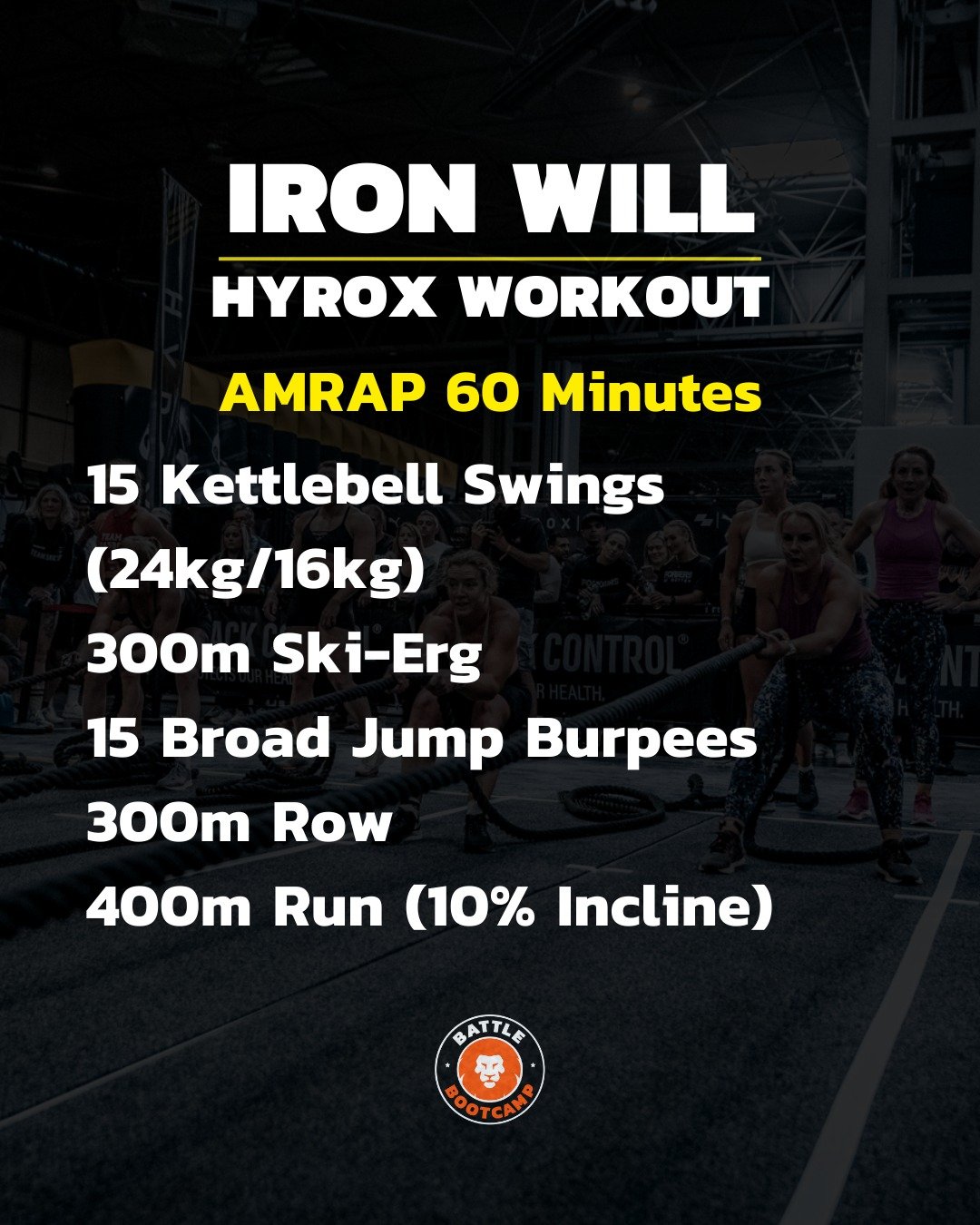 Try this Hyrox-focused workout. It's sure to get your heart rate fired up! 🔥

IRON WILL

AMRAP 60 Minutes
15 Kettlebell Swings (24kg/16kg)
300m Ski-Erg
CONTROL&reg;
R HEALTH.
15 Broad Jump Burpees
300m Row
400m Run (10% Incline)

Let us know how you