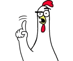 Une illustration d'une poule anthropomorphe avec un bec jaune, des lunettes, un bonnet rouge, et levant un doigt comme pour faire une remarque. -