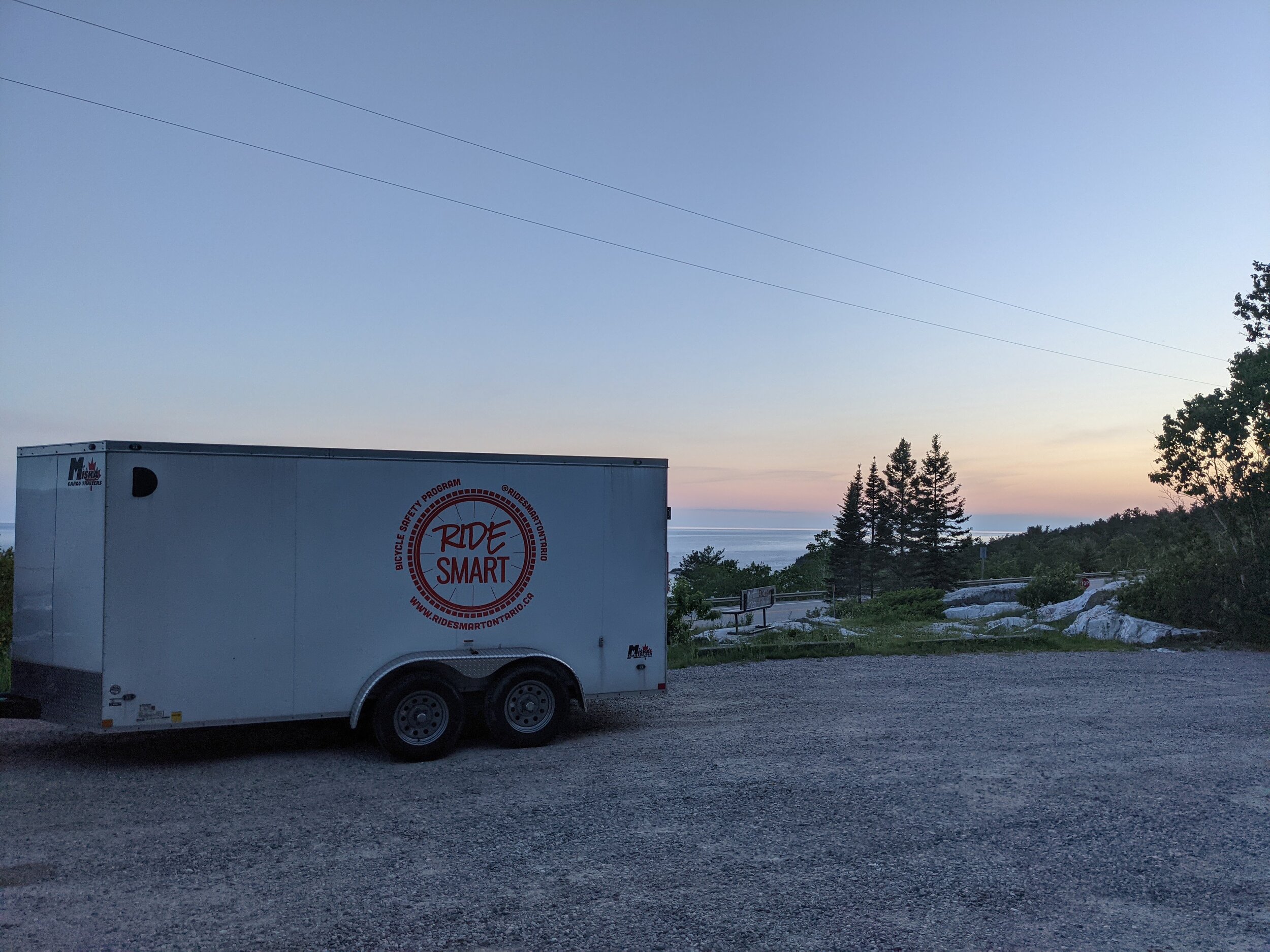 Trailer with sunset over Lake Superior
