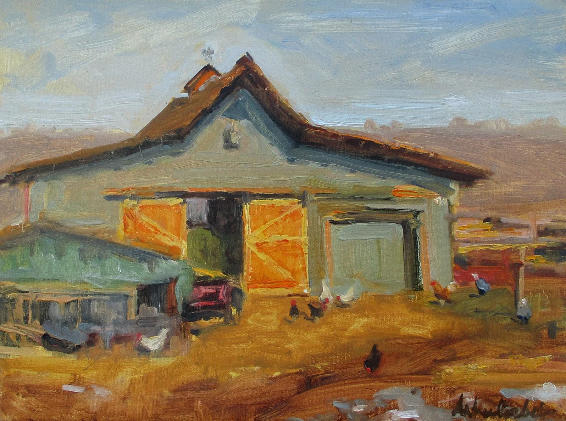 Gabel, Chicken Barn, 12x16, oil-pleinair, 2-1-2019, 600., Berthoud , Colorado.jpg