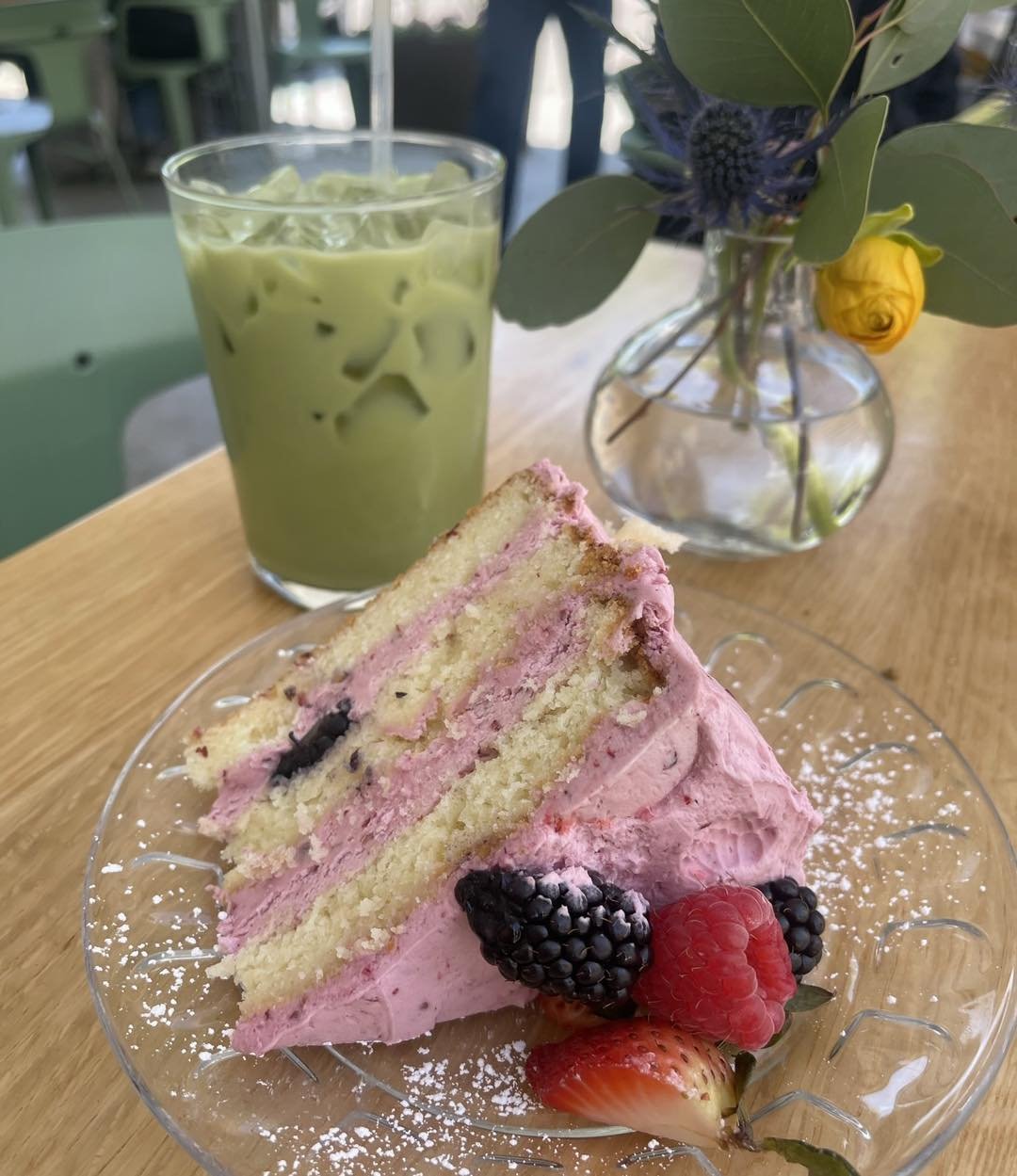 We have Blackberry Cake by the slice today. Paired here with an Art Of Tea Matcha. 

3-layer yellow cake filled w/fresh
blackberries + blackberry buttercream frosting $65* whole

*available for seasonal ordering april - august