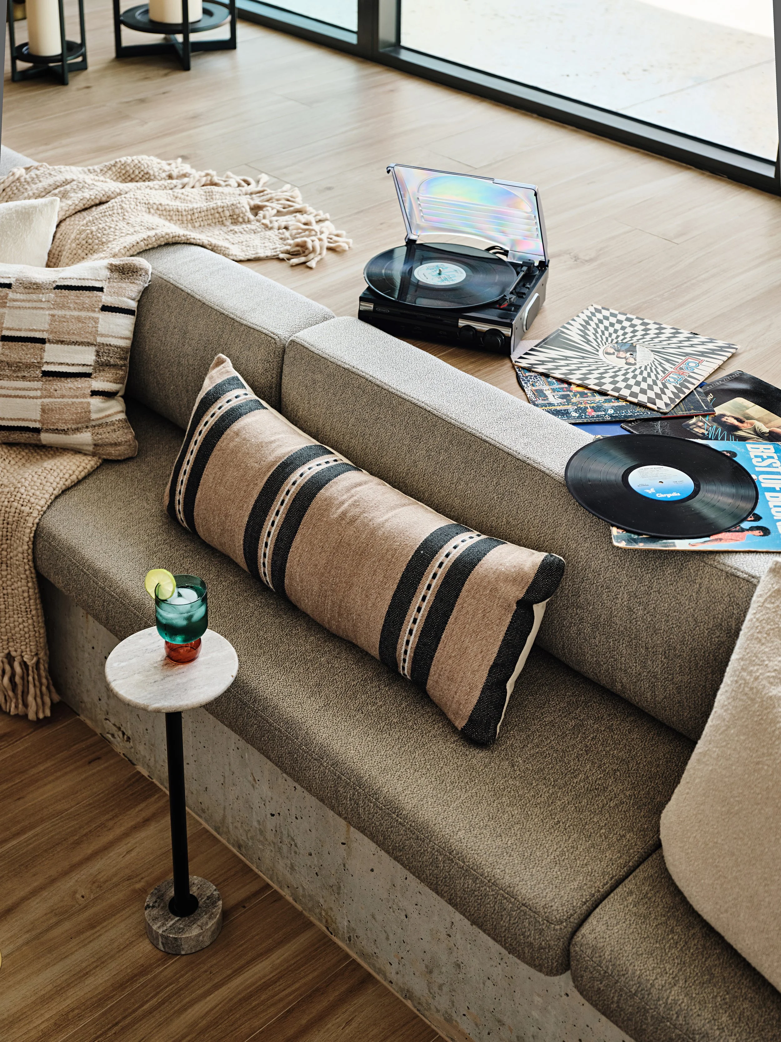 Sunken living room for a new construction home in South Florida. Interior design by Concept 2 Design.