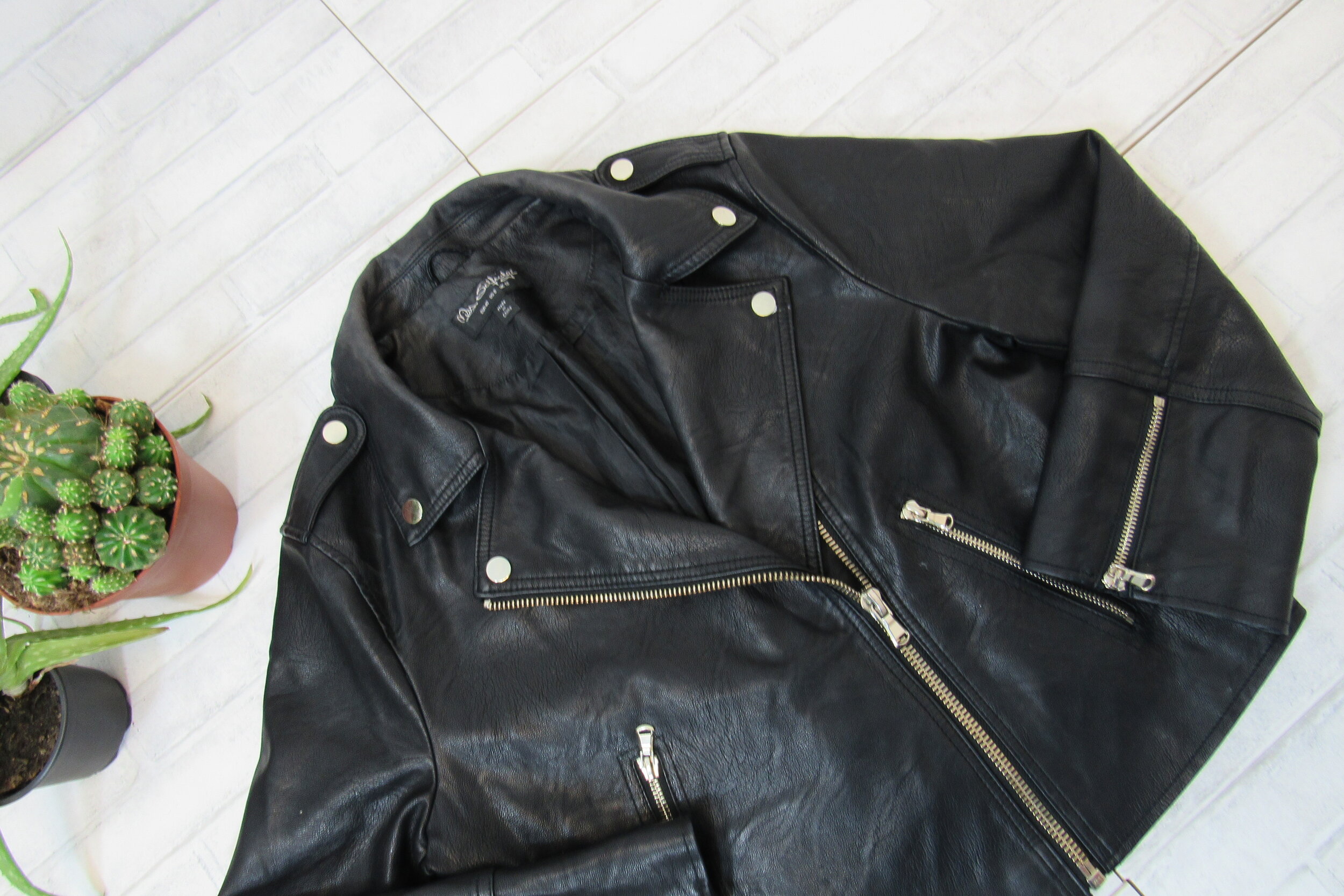 Miss Selfridge faux leather biker jacket in black