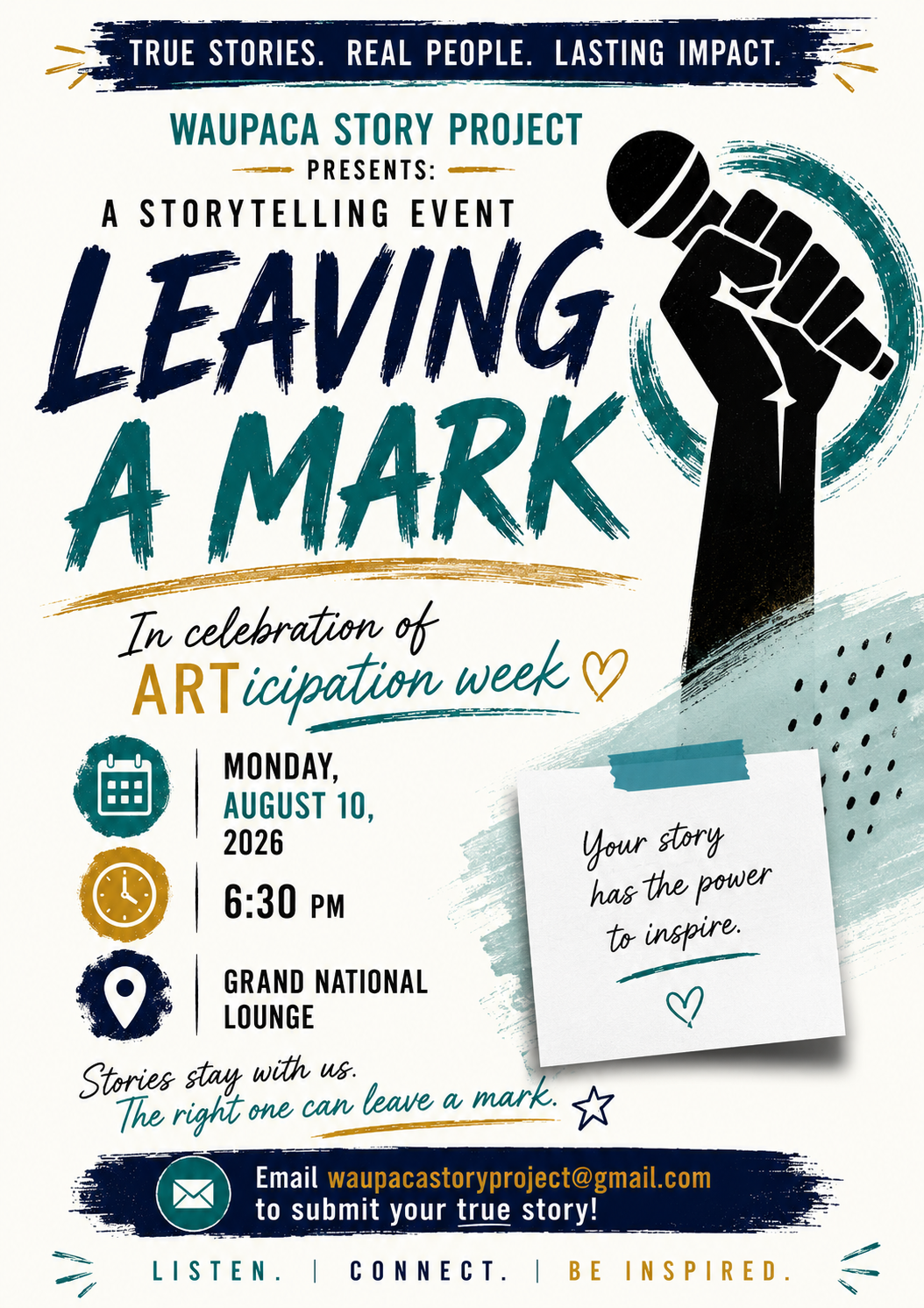 ARTicipation Week Waupaca Story Project Grand National storytelling waupaca arts week art workshops tell your story