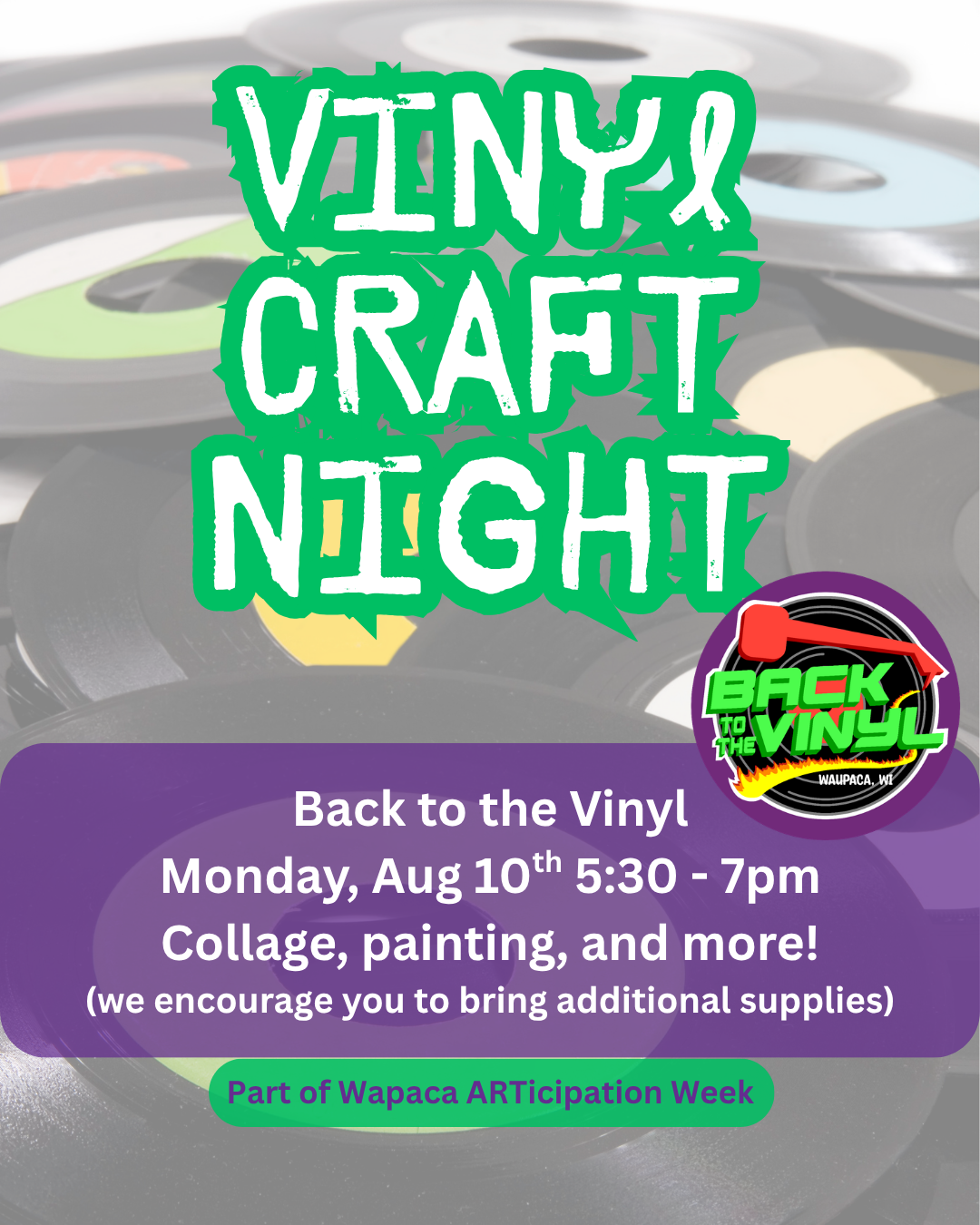 ARTicipation Week Back to the Vinyl craft workshop free art workshop music store arts on the square Record Store