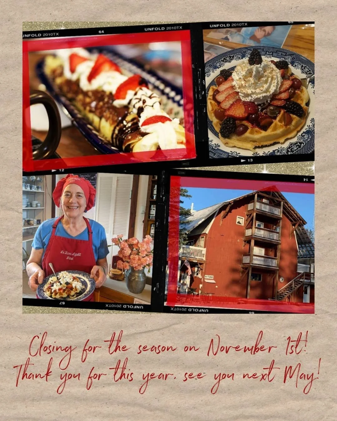 Closing on November 1st! Come get your fix this weekend! See you next May!