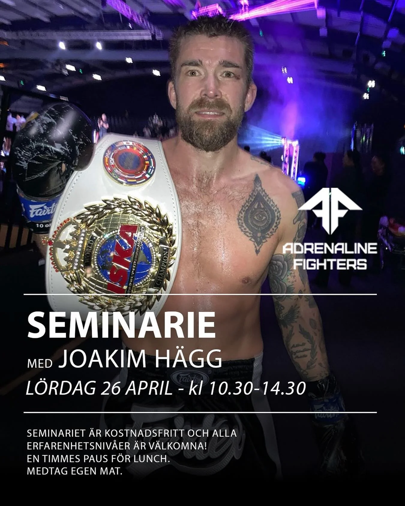 L&ouml;rdag den 26 april kommer &auml;ntligen Joakim H&auml;gg till Alings&aring;s f&ouml;r att h&aring;lla ett thaiboxnings-seminarie p&aring; klubben! Alla v&aring;ra medlemmar &auml;r v&auml;lkomna oavsett om man tr&auml;nar Thaiboxning eller MMA 