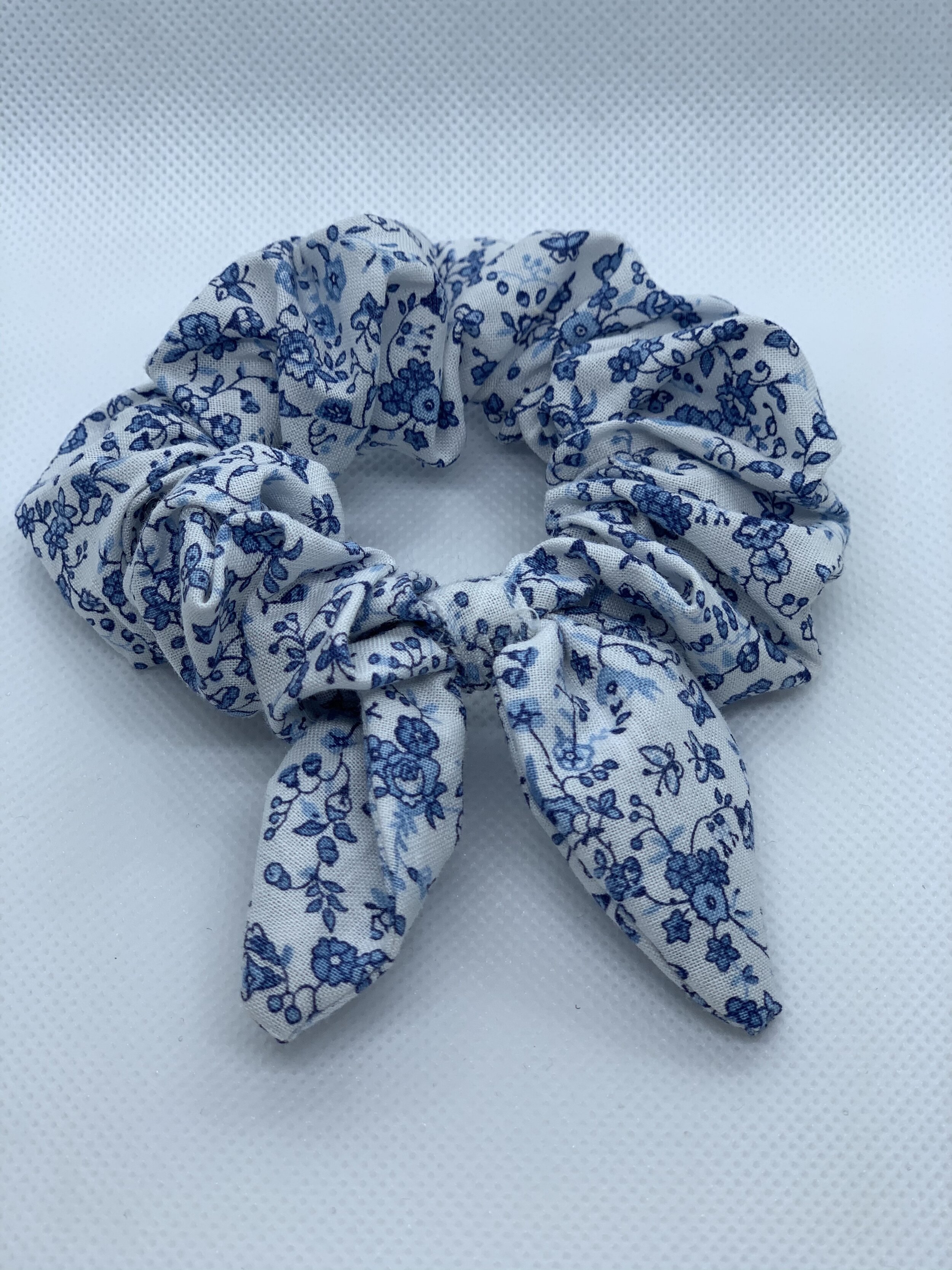 Floral Blues Bow Scrunchie