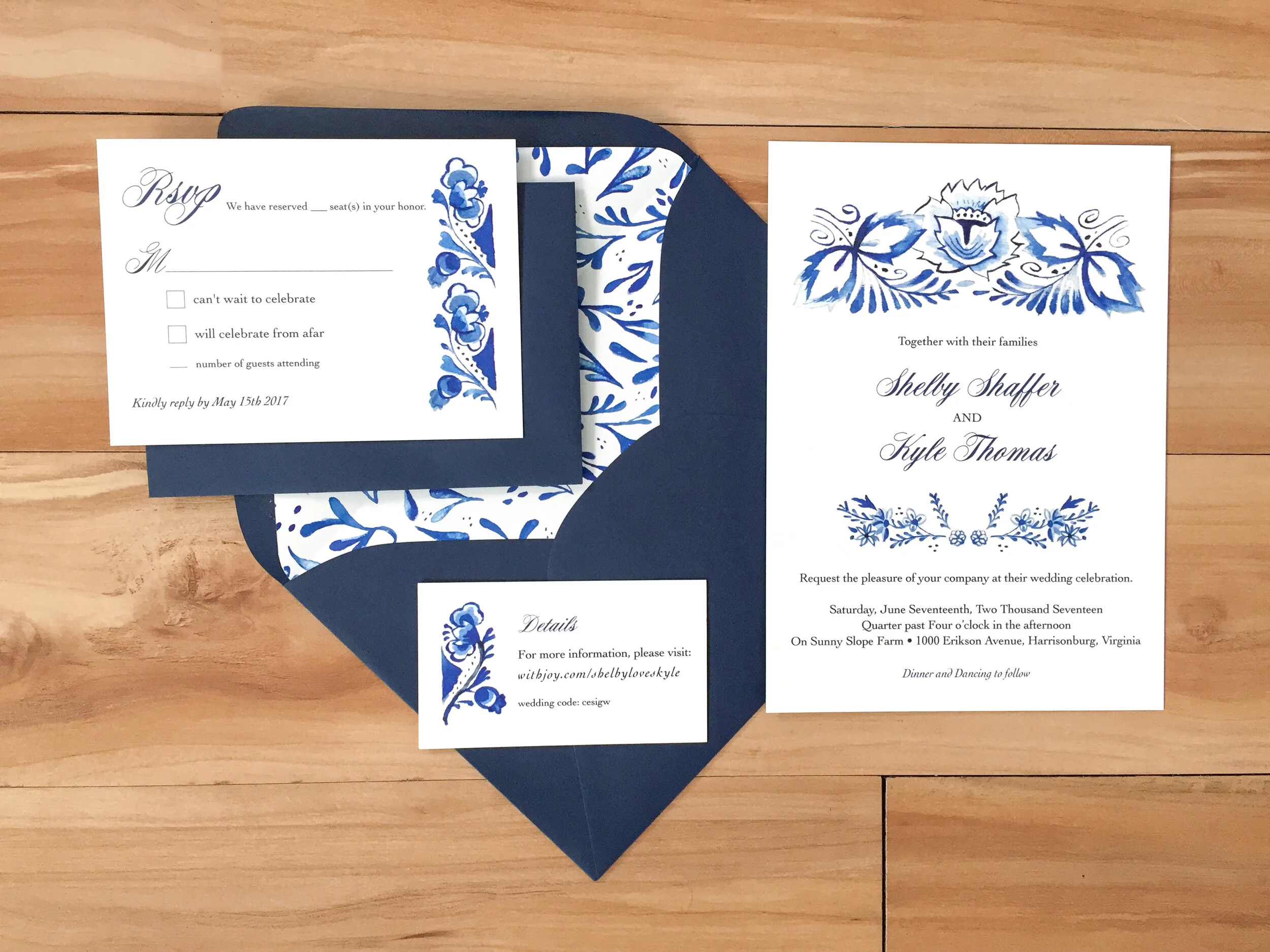  Watercolor Delft Wedding Invitations 