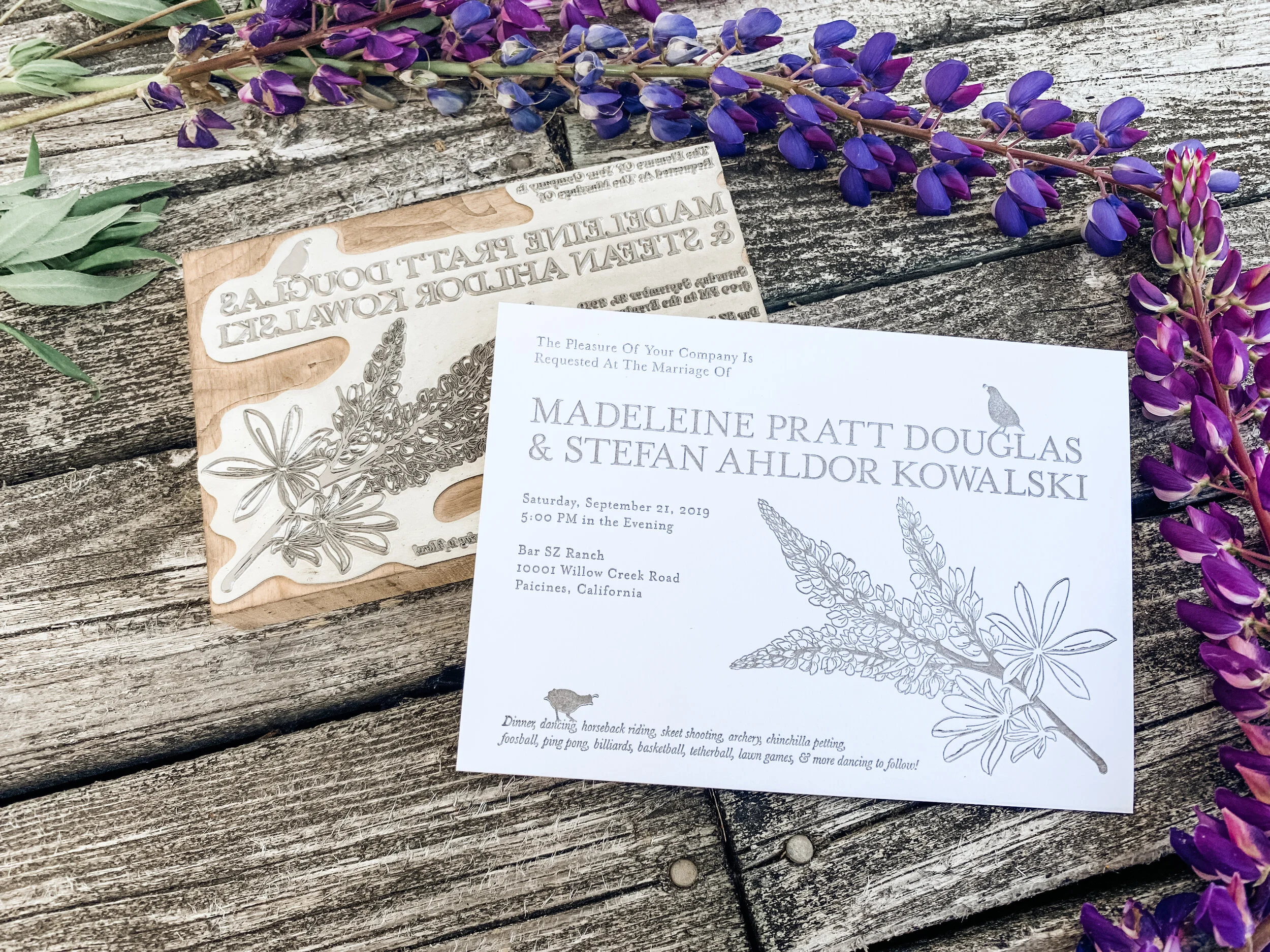 Lupine Letterpress Wedding Invitations