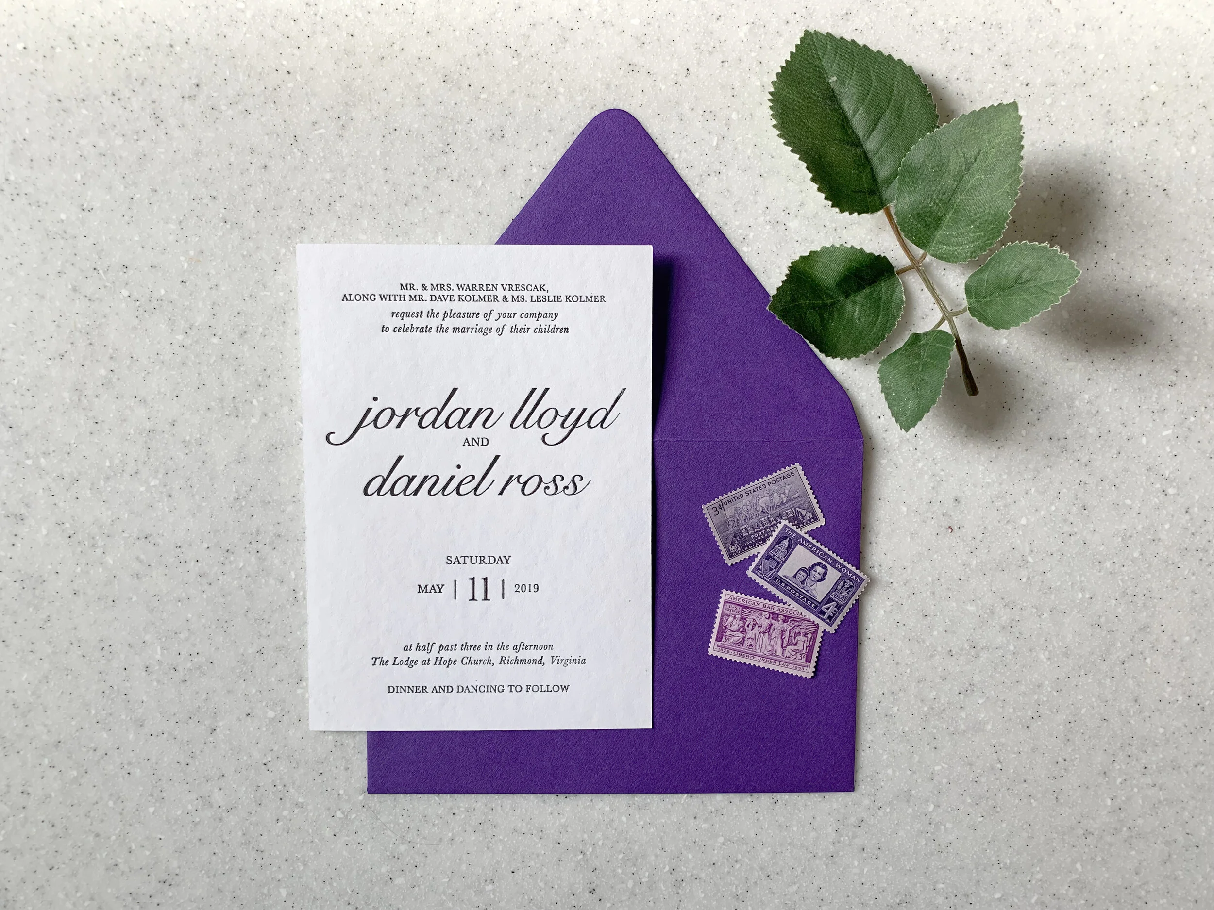 Letterpress: Grey Minimal Invites