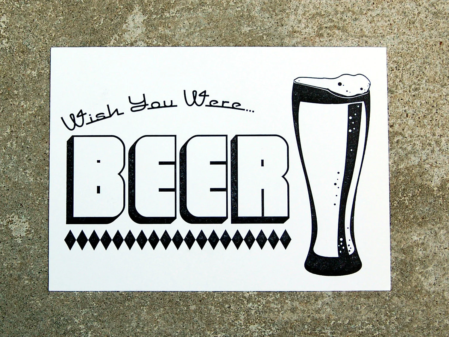 letterpress: wish you were beer postcard