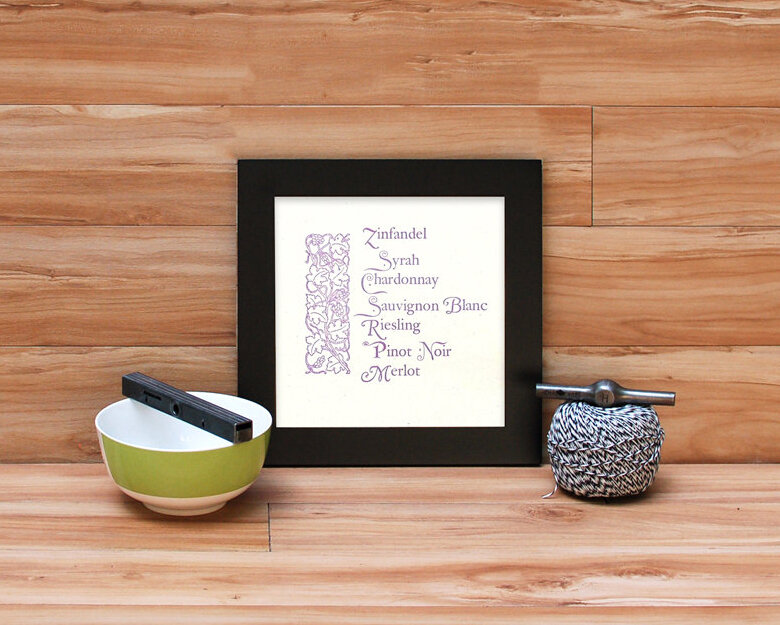 Letterpress Wine Types Print