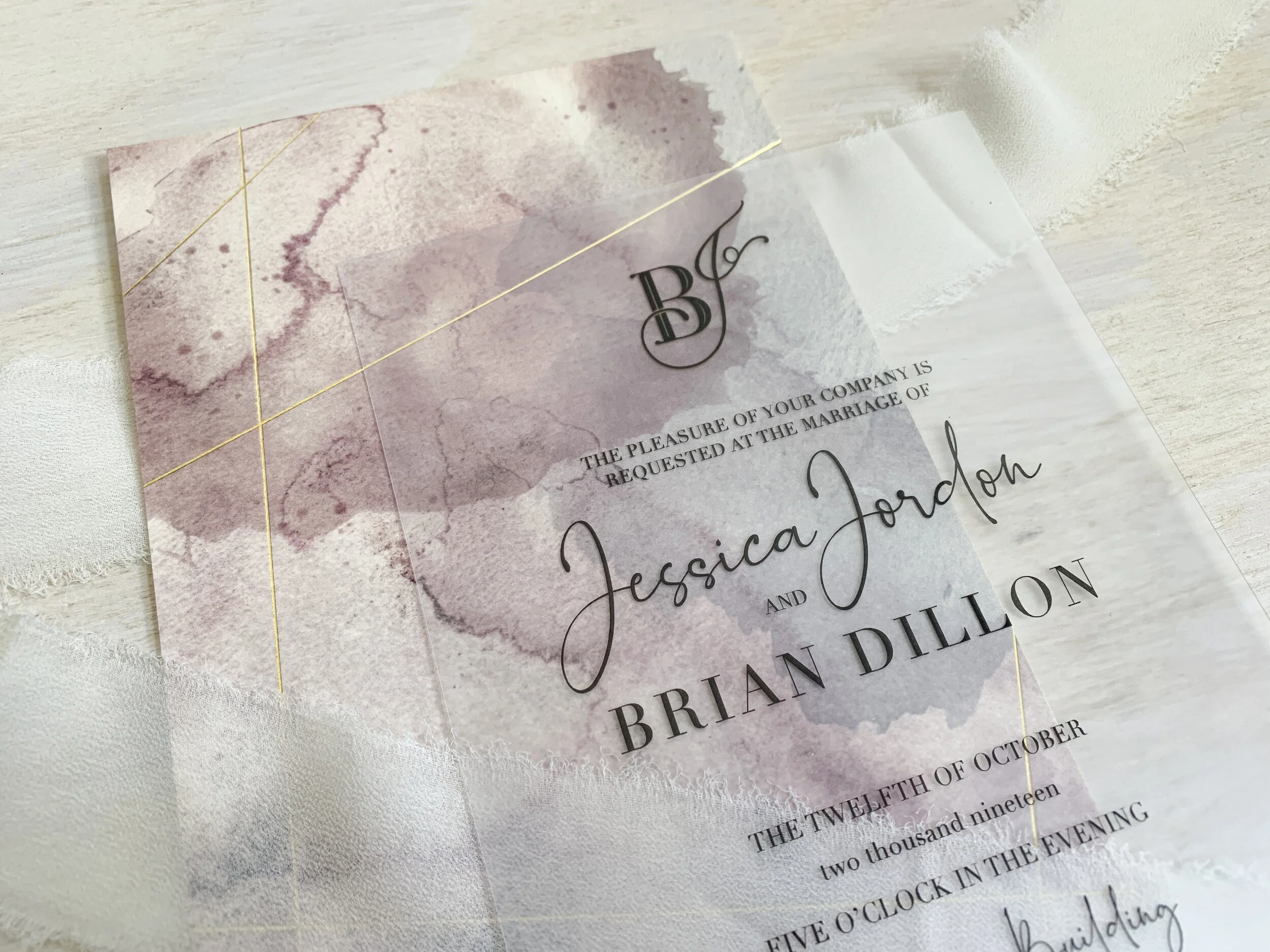 Vellum and Watercolor Wedding Invitations