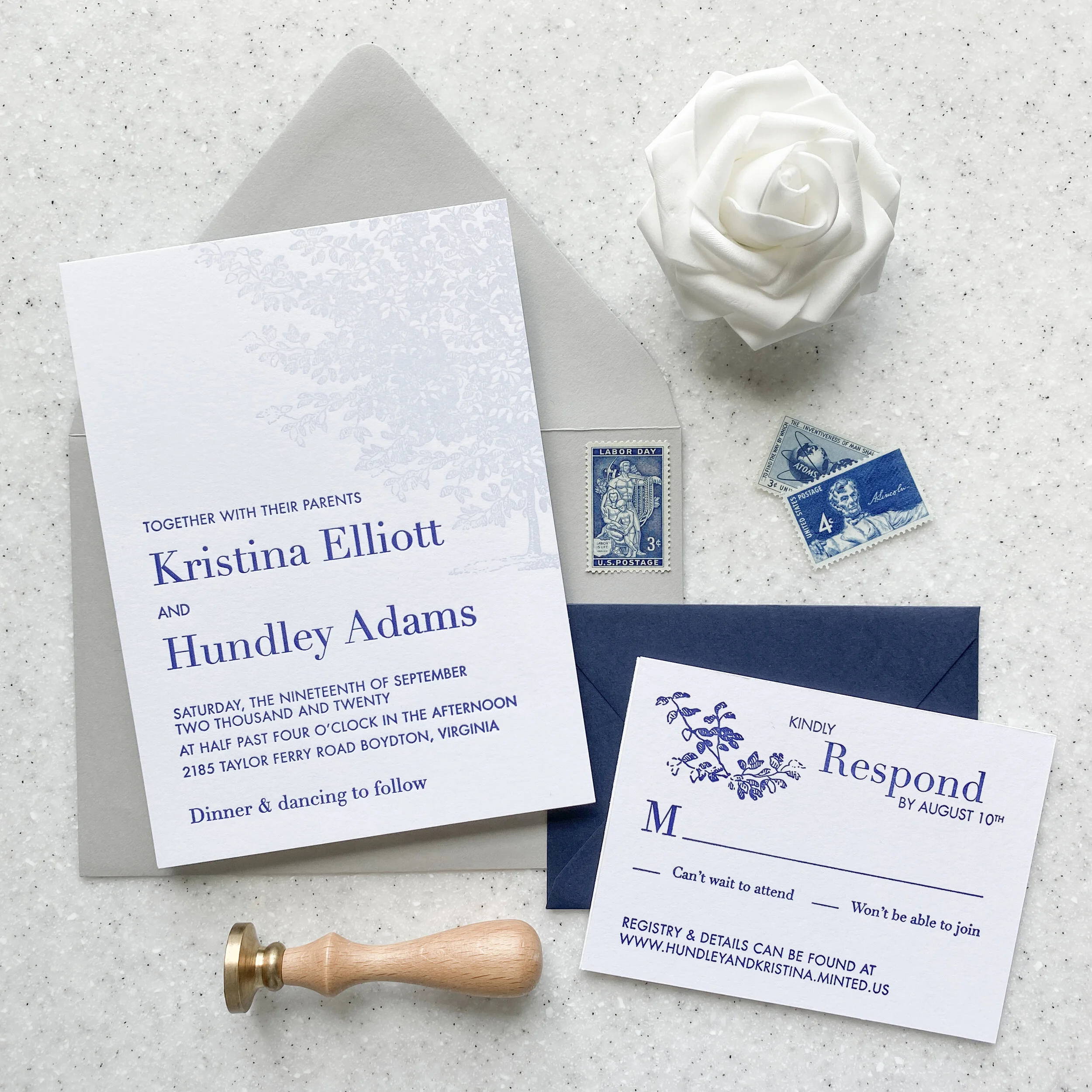 Navy Letterpress Wedding Invitations:  Kristina &amp; Hundley