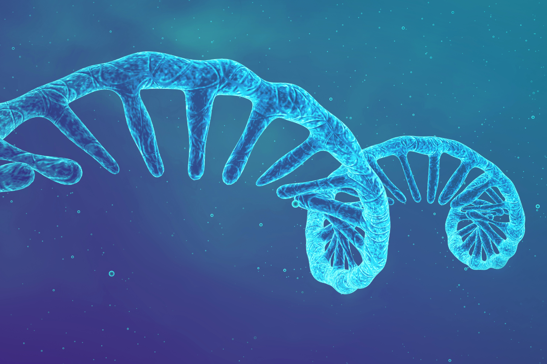 A detailed microscopic visualisation of mRNA and cellular structures illustrating the frontier of immunotherapy and biotechnology.