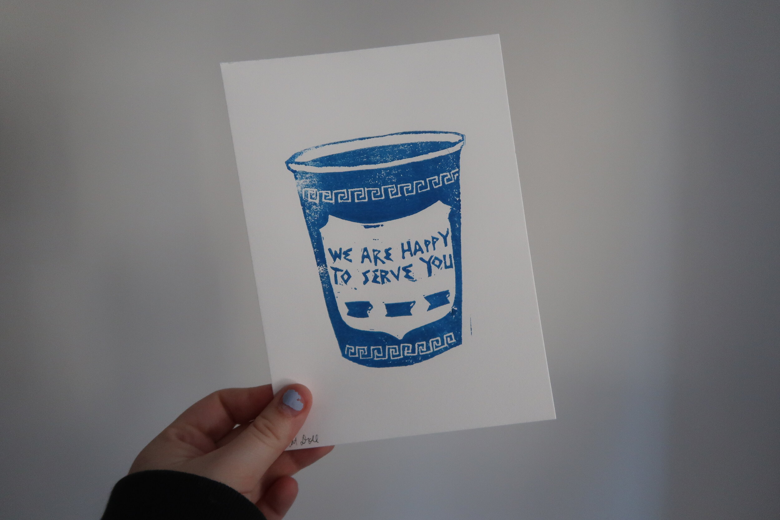 nyc greek coffee cup lino print